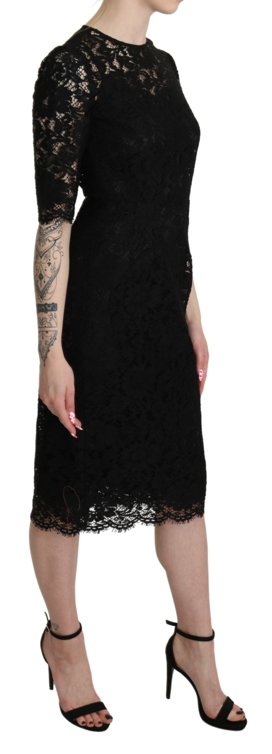 Dolce & Gabbana Black Floral Lace Sheath Knee Length Dress