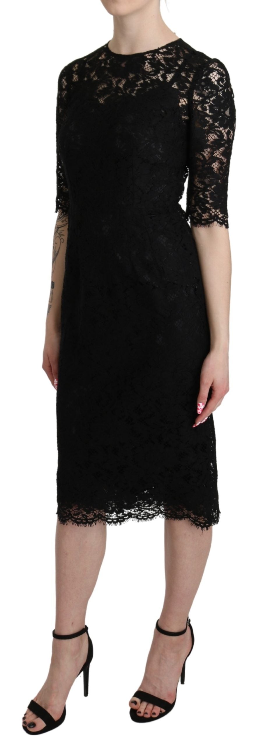 Dolce & Gabbana Black Floral Lace Sheath Knee Length Dress