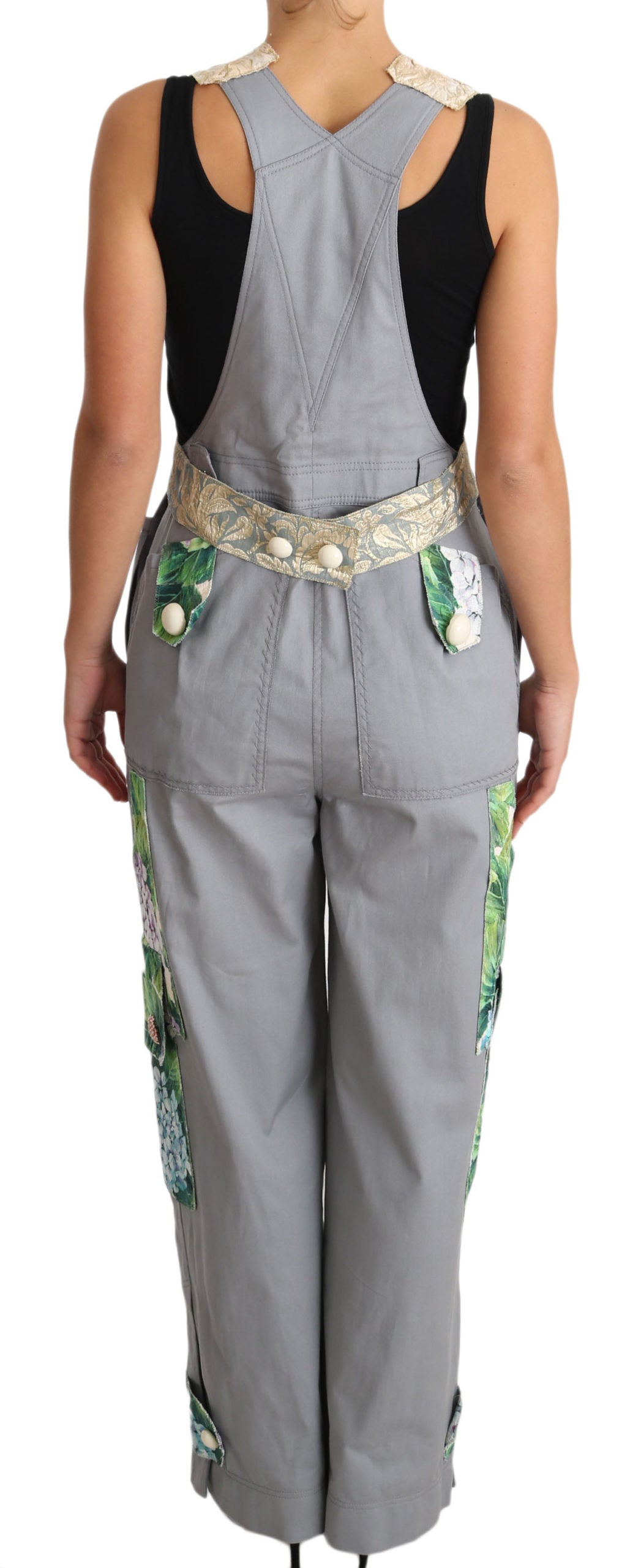 Dolce & Gabbana Gray Overall Jeans Gray Denim Crystal Hortensia