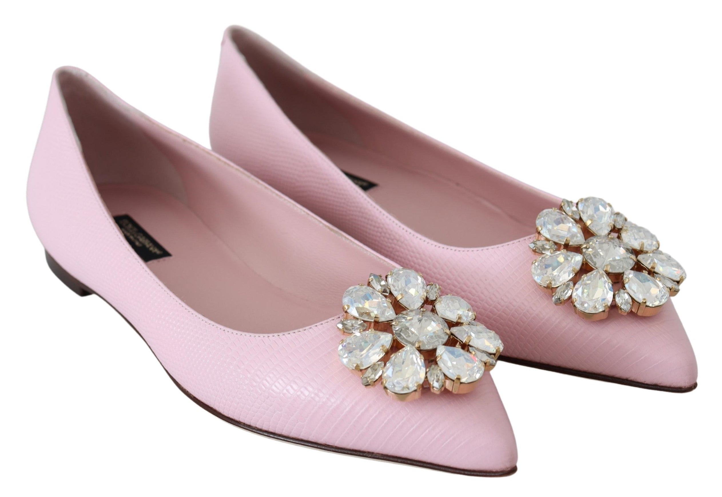 Dolce & Gabbana Pink Bellucci Leather Crystals Flats Shoes