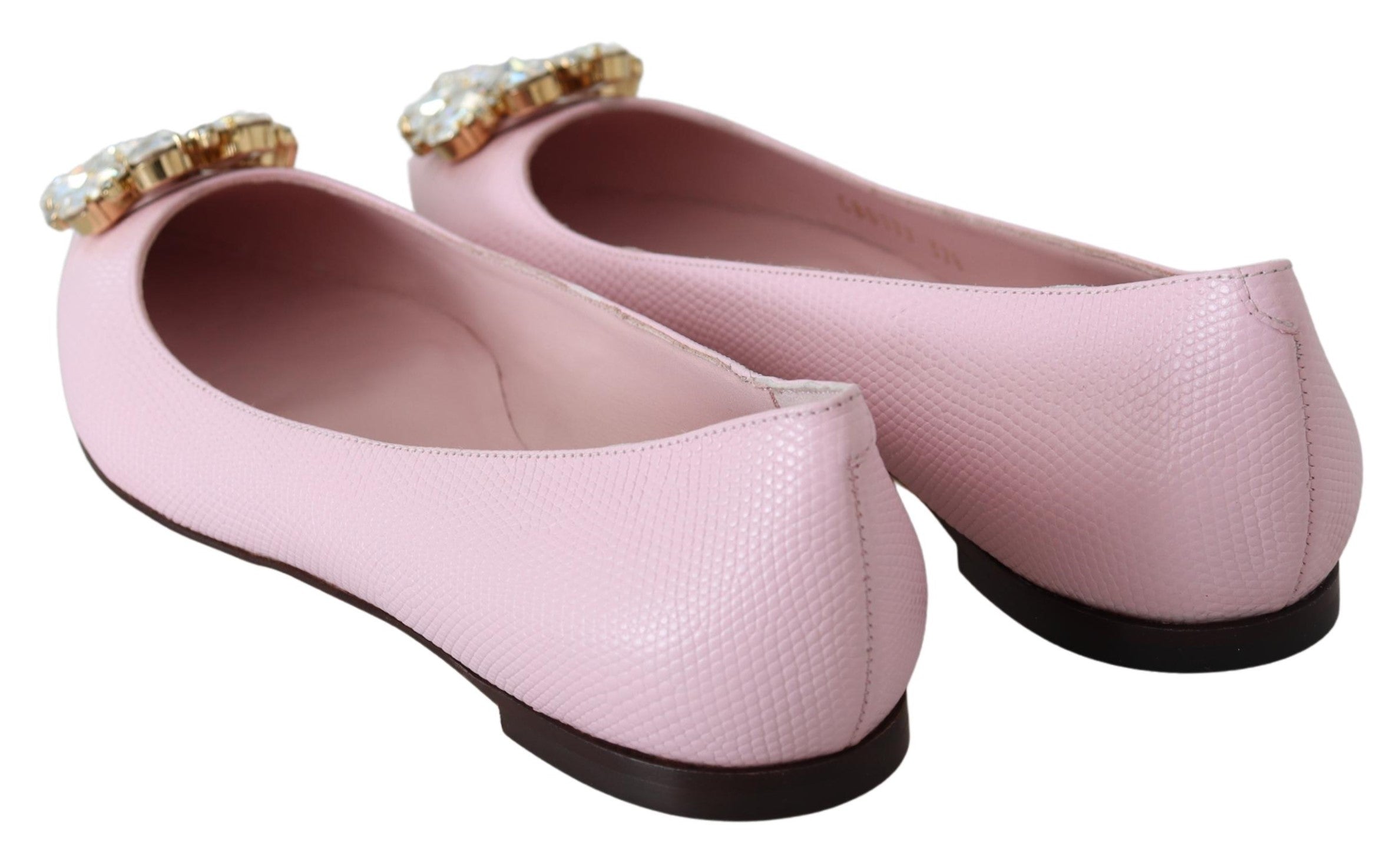 Dolce & Gabbana Pink Bellucci Leather Crystals Flats Shoes