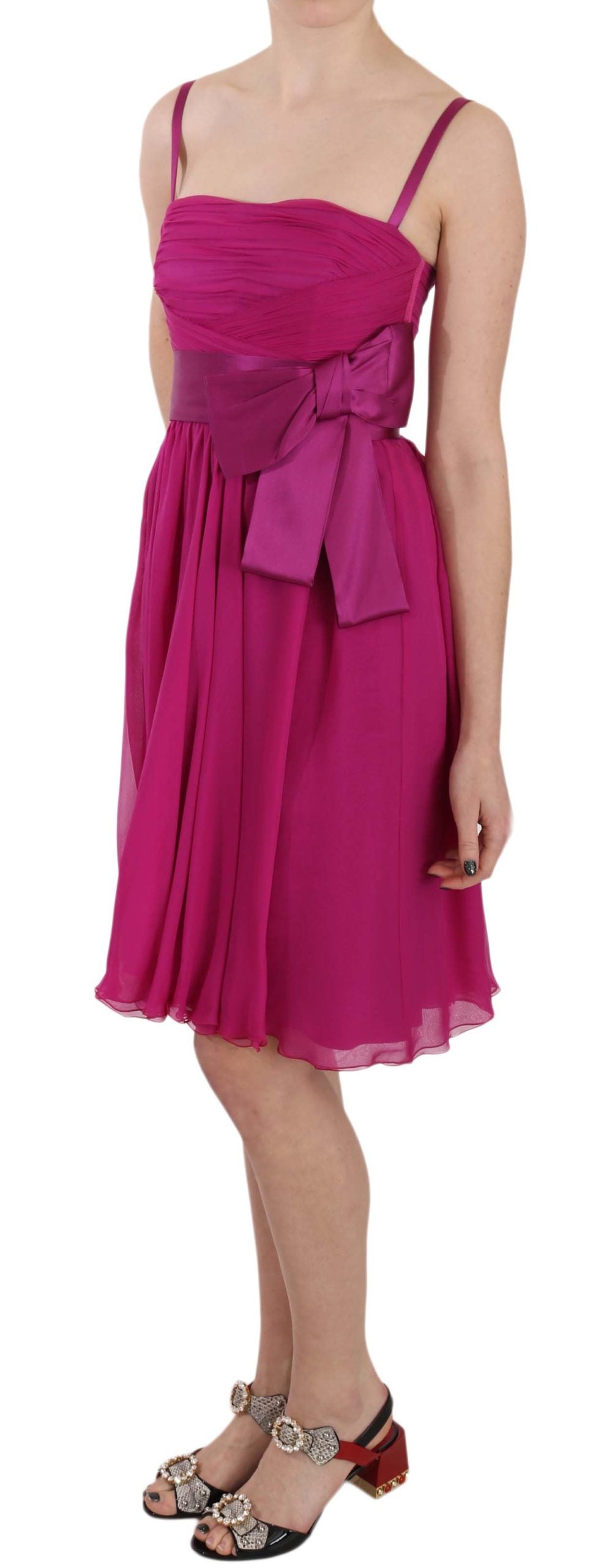 Dolce & Gabbana Fuchsia Pink Bow Silk Sleeveless Dress