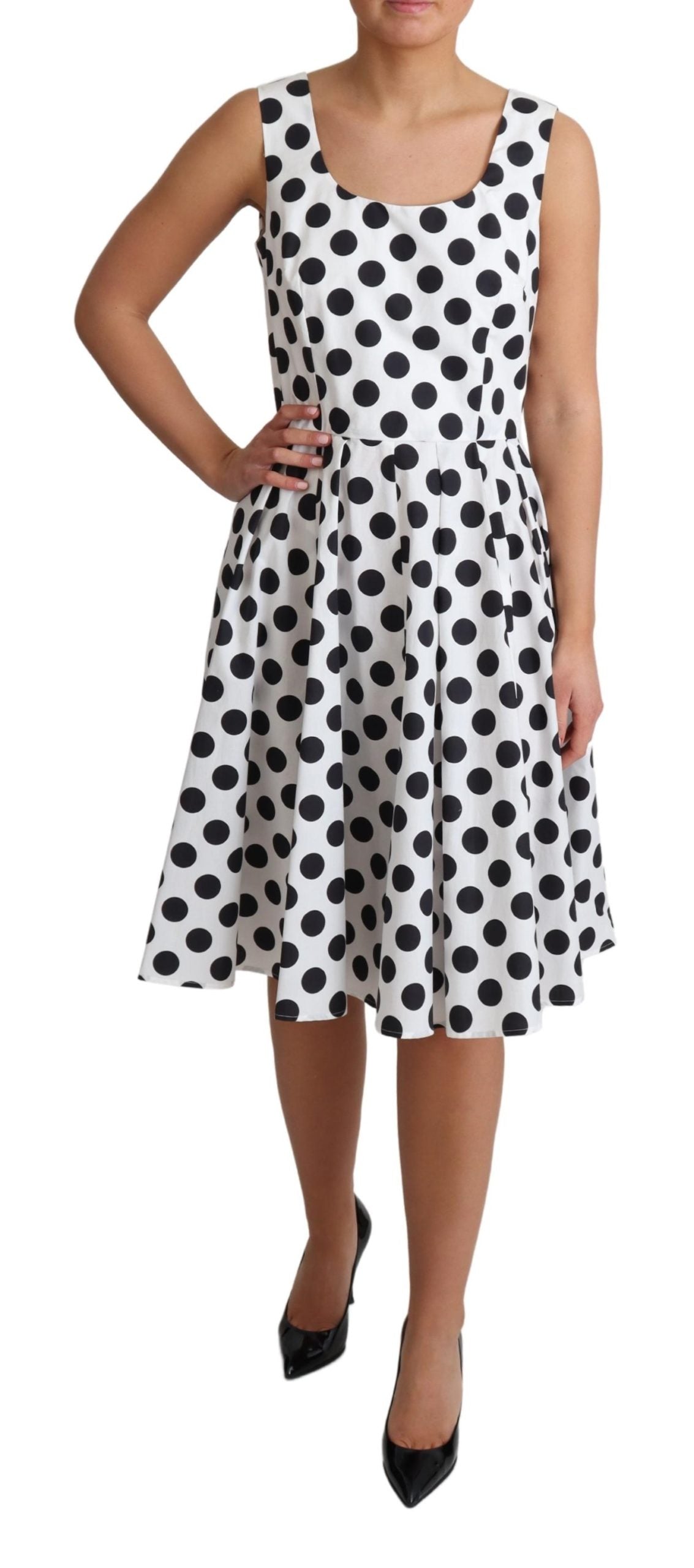 Dolce & Gabbana White Polka Dotted Cotton A-Line Dress