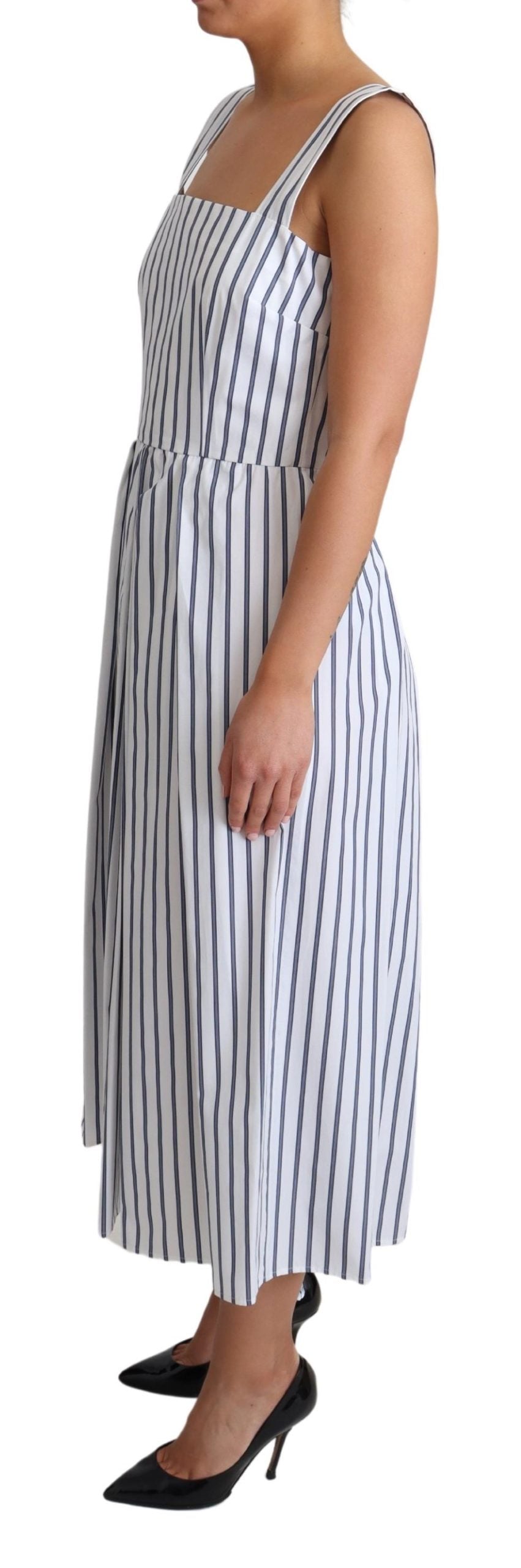 Dolce & Gabbana White Blue Striped Cotton A-Line Dress