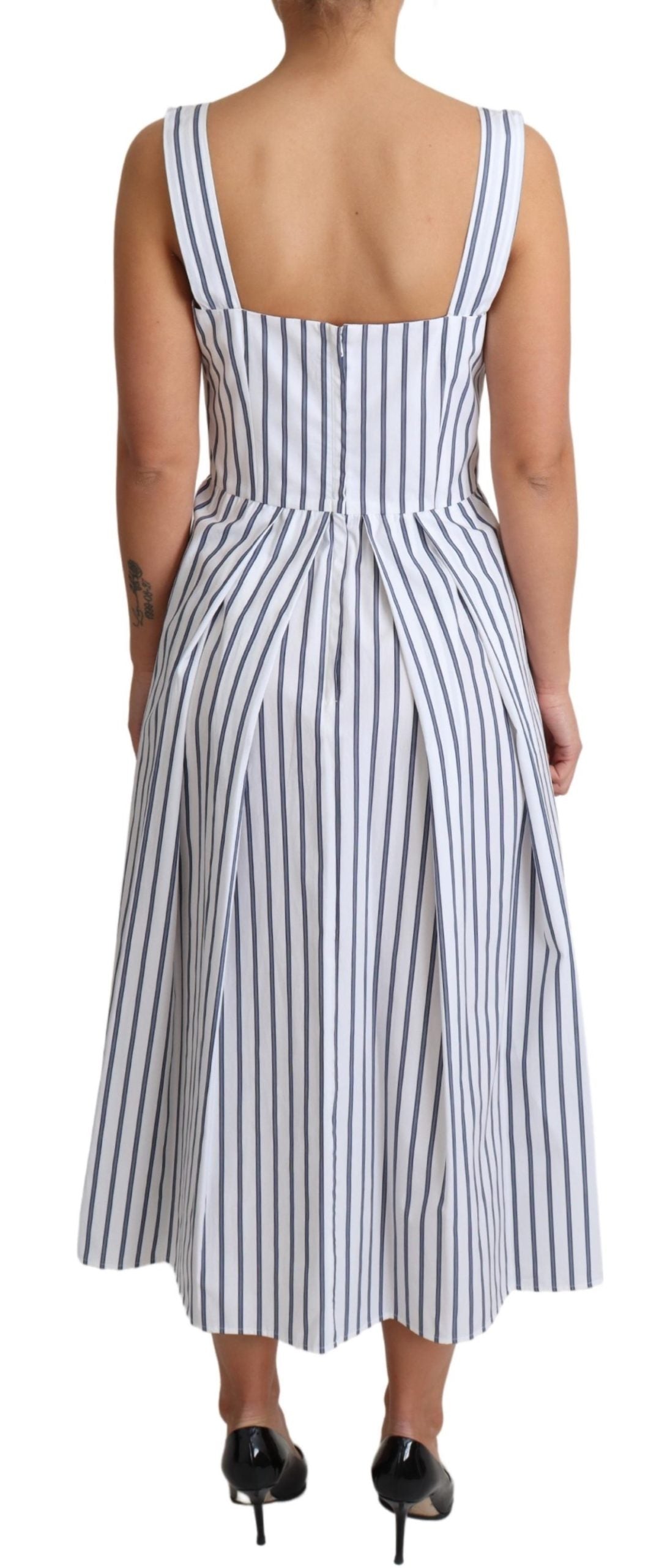 Dolce & Gabbana White Blue Striped Cotton A-Line Dress