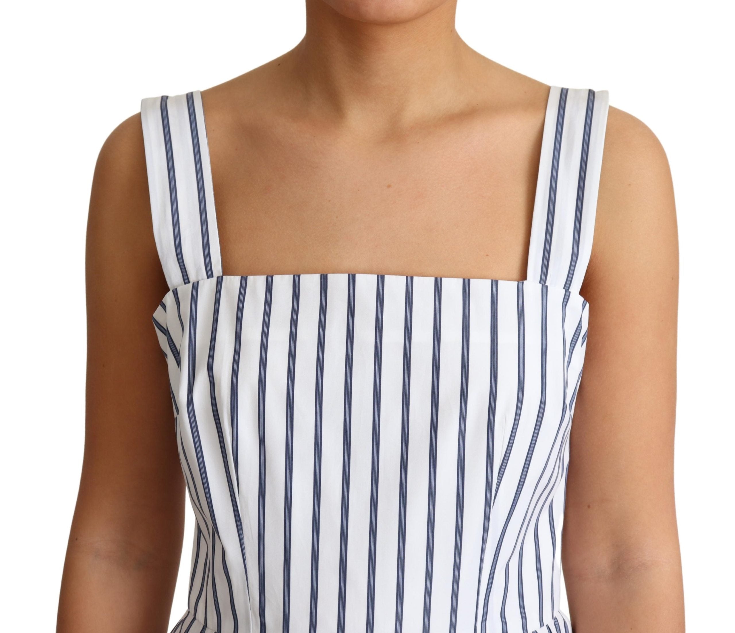 Dolce & Gabbana White Blue Striped Cotton A-Line Dress