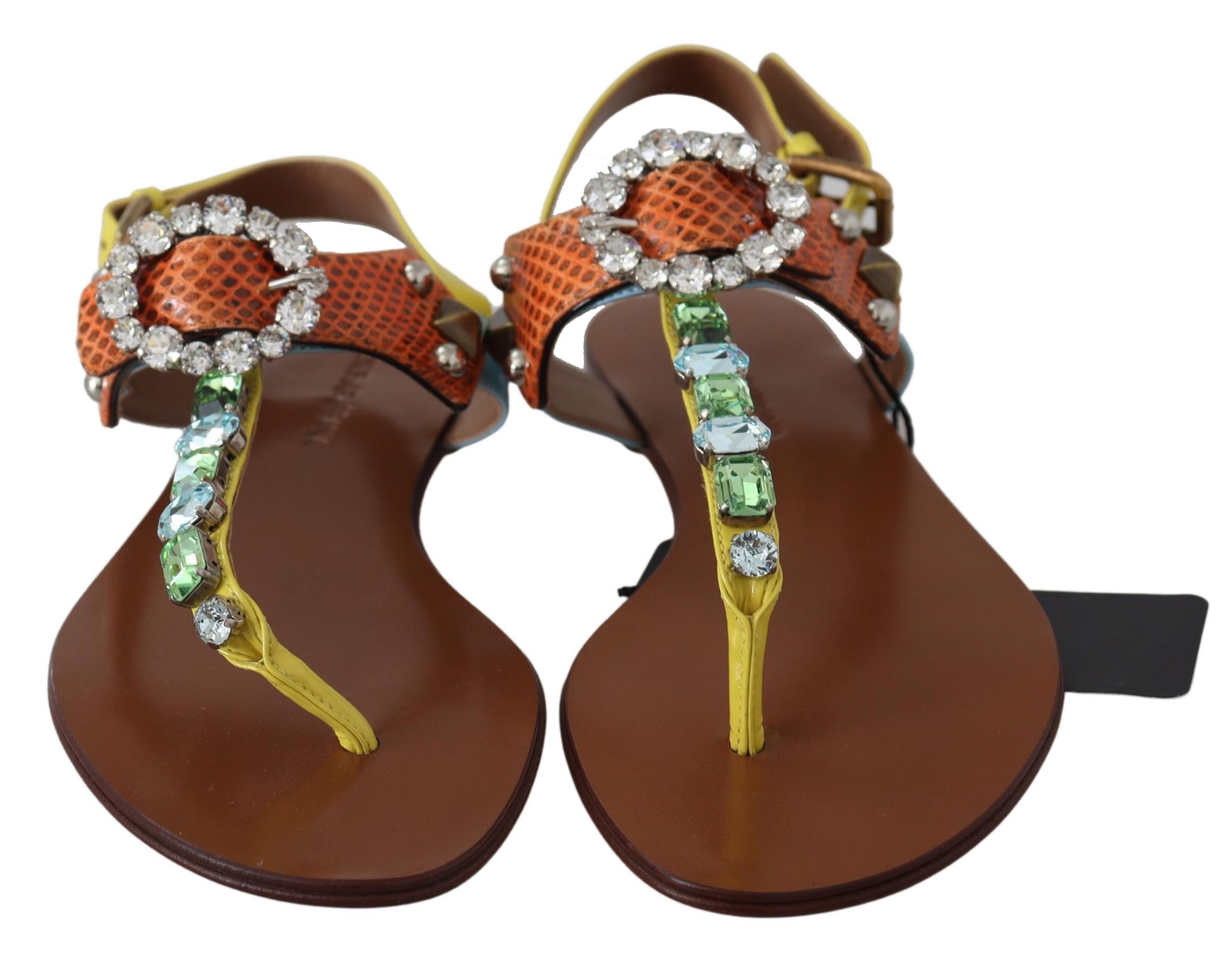 Dolce & Gabbana Leather Ayers Crystal Sandals Flip Flops Shoes