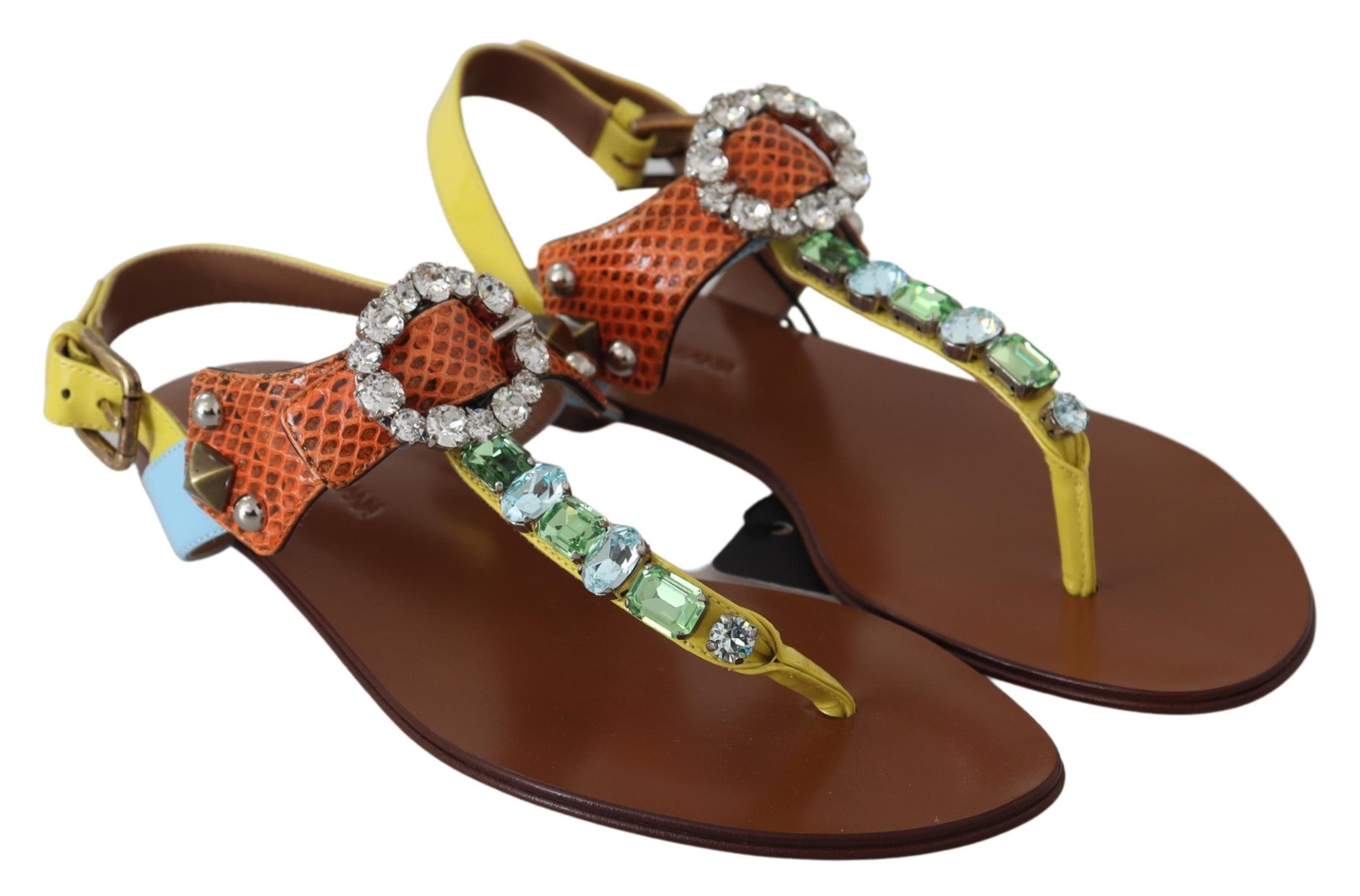 Dolce & Gabbana Leather Ayers Crystal Sandals Flip Flops Shoes