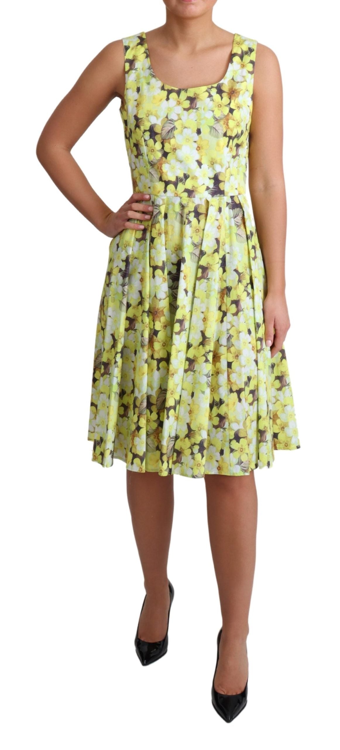 Dolce & Gabbana Yellow Floral Cotton Stretch Gown Dress