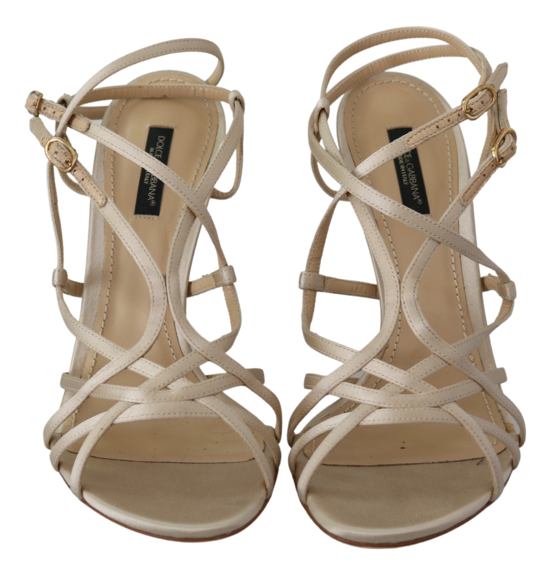 Dolce & Gabbana Beige Satin Ankle Strap Heels Sandals Shoes