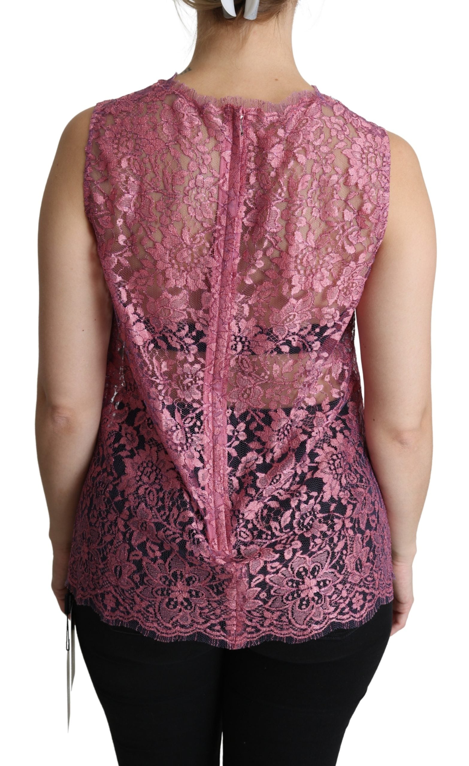 Dolce & Gabbana Pink Floral Taormina Lace Top Blouse