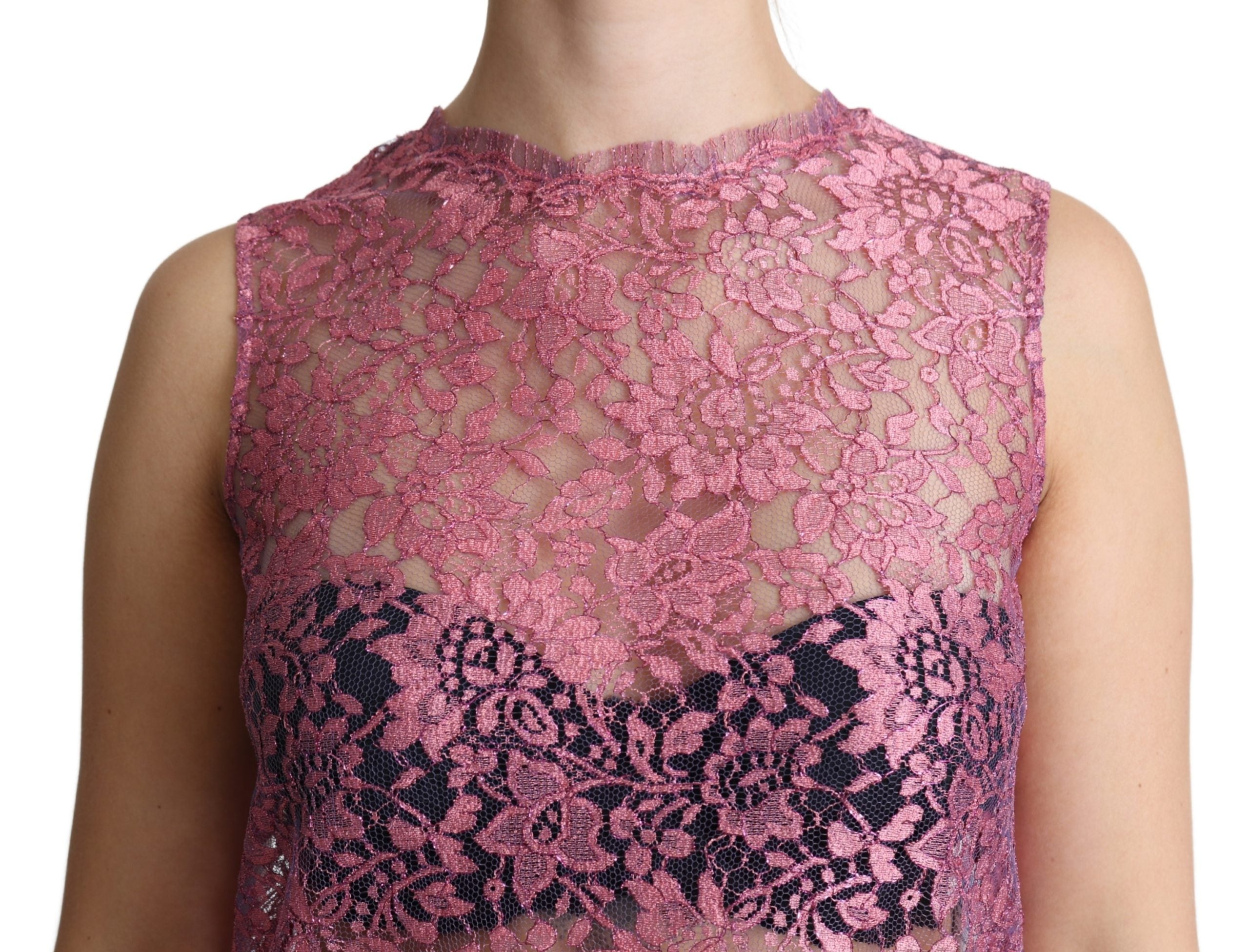 Dolce & Gabbana Pink Floral Taormina Lace Top Blouse