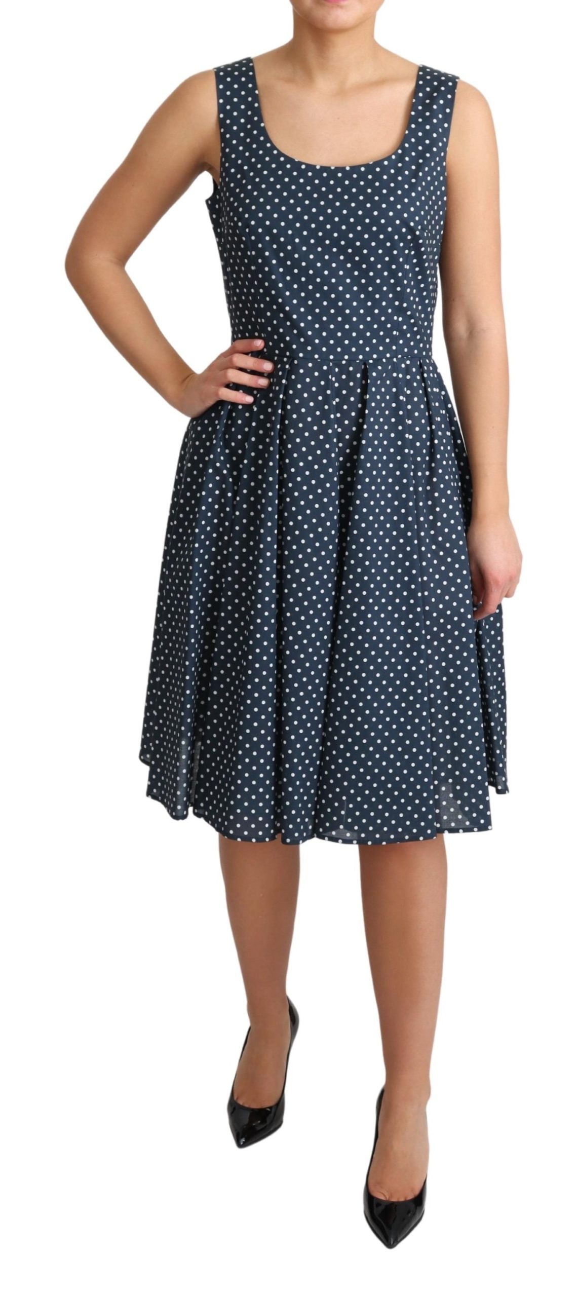 Dolce & Gabbana Blue Dotted Cotton A-Line Gown Dress