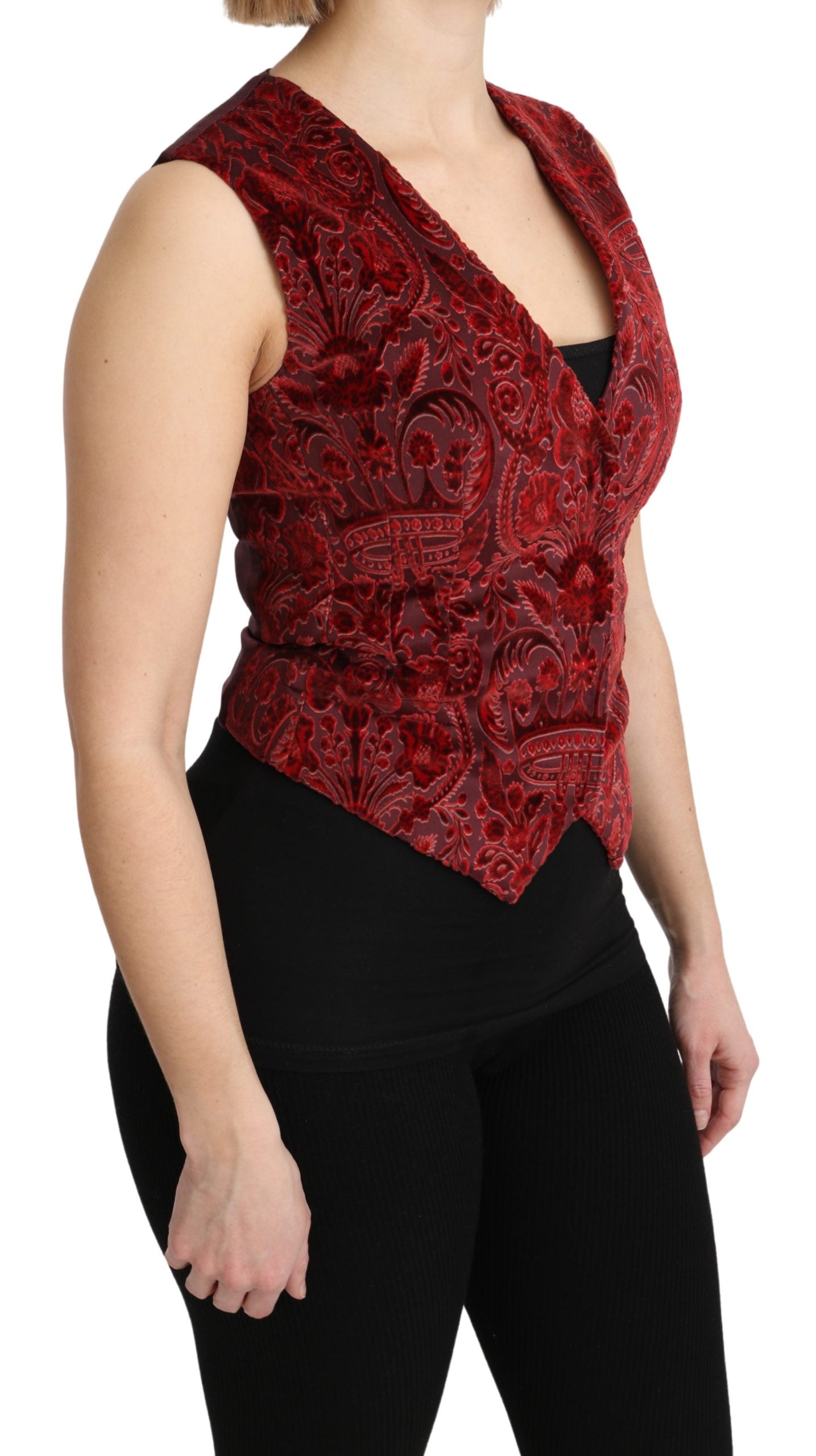 Dolce & Gabbana Bordeaux Brocade Waistcoat Vest Cotton Top