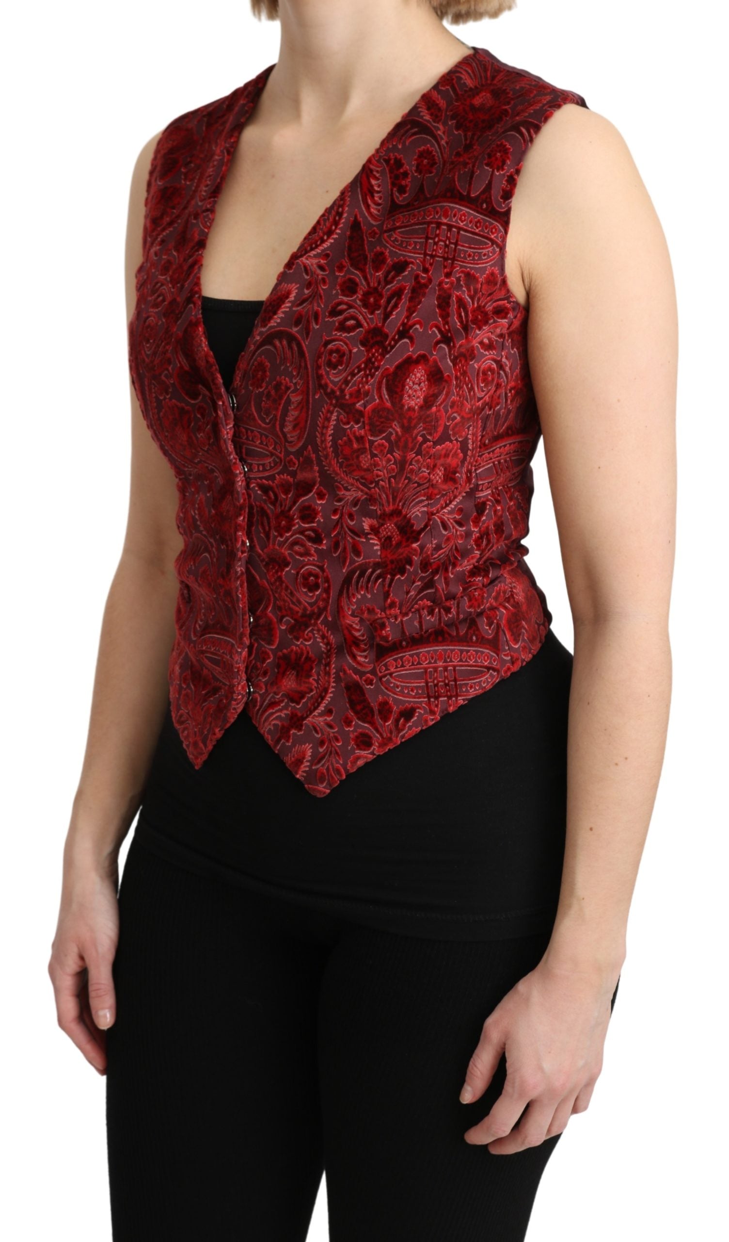 Dolce & Gabbana Bordeaux Brocade Waistcoat Vest Cotton Top