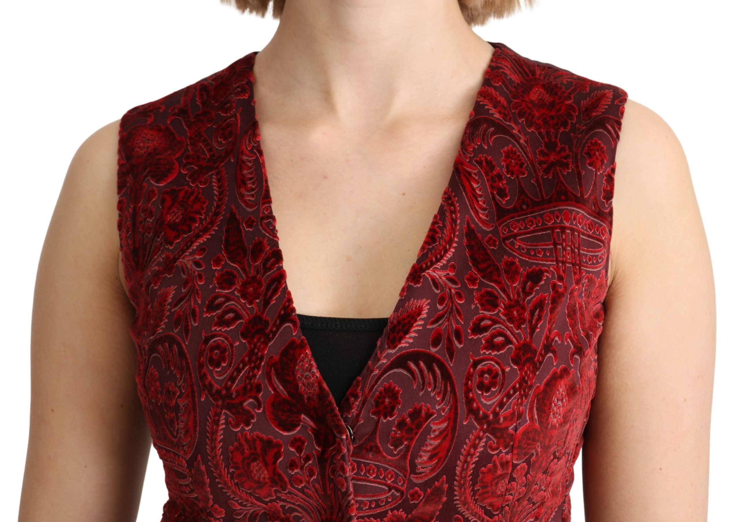 Dolce & Gabbana Bordeaux Brocade Waistcoat Vest Cotton Top