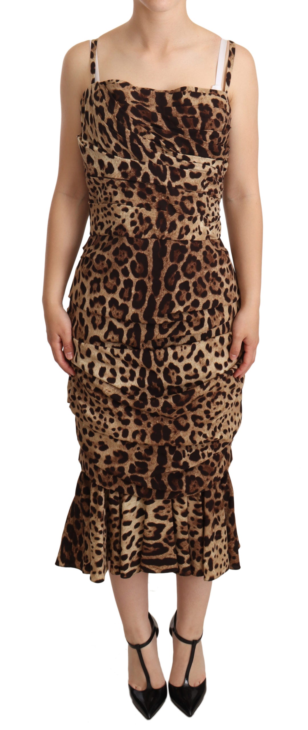 Dolce & Gabbana Brown Stretch Leopard Print Midi Dress