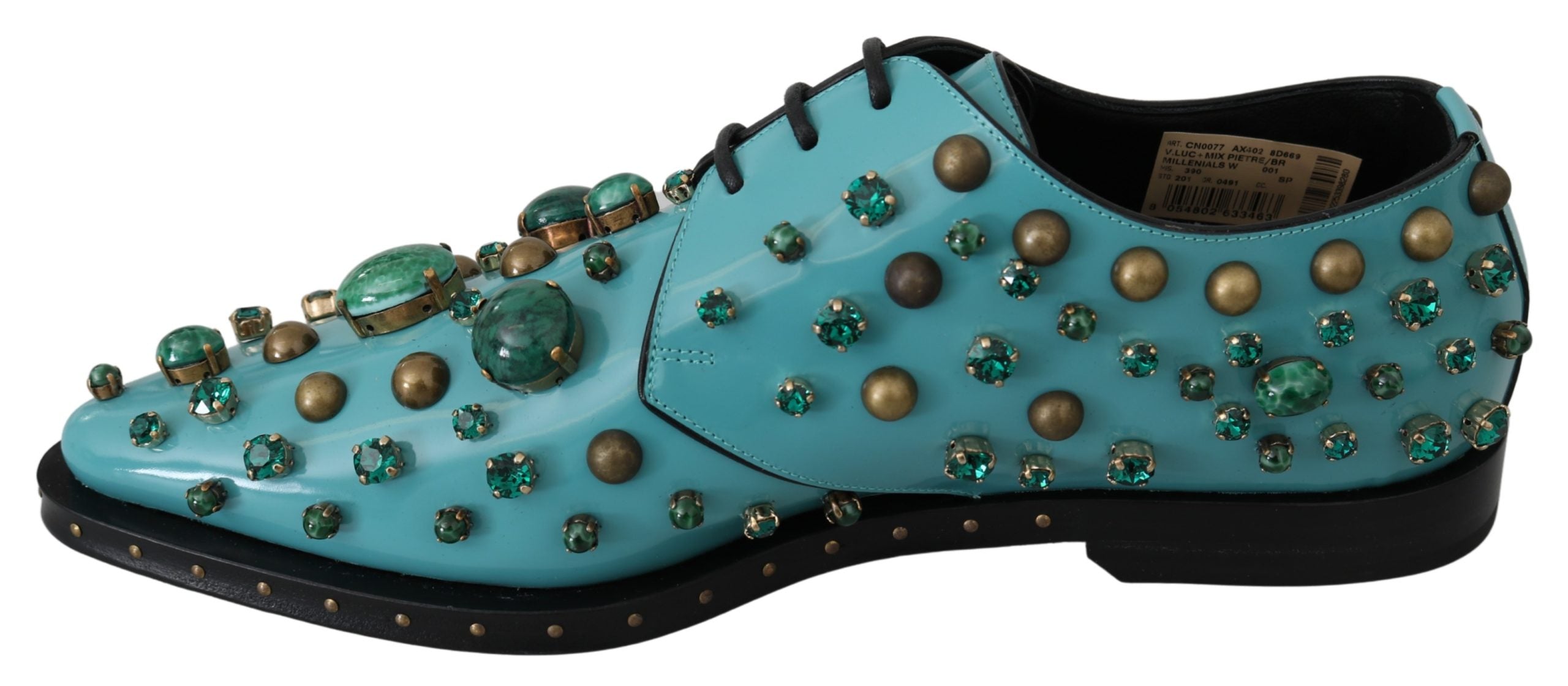 Dolce & Gabbana Blue Leather Crystal Dress Broque Shoes