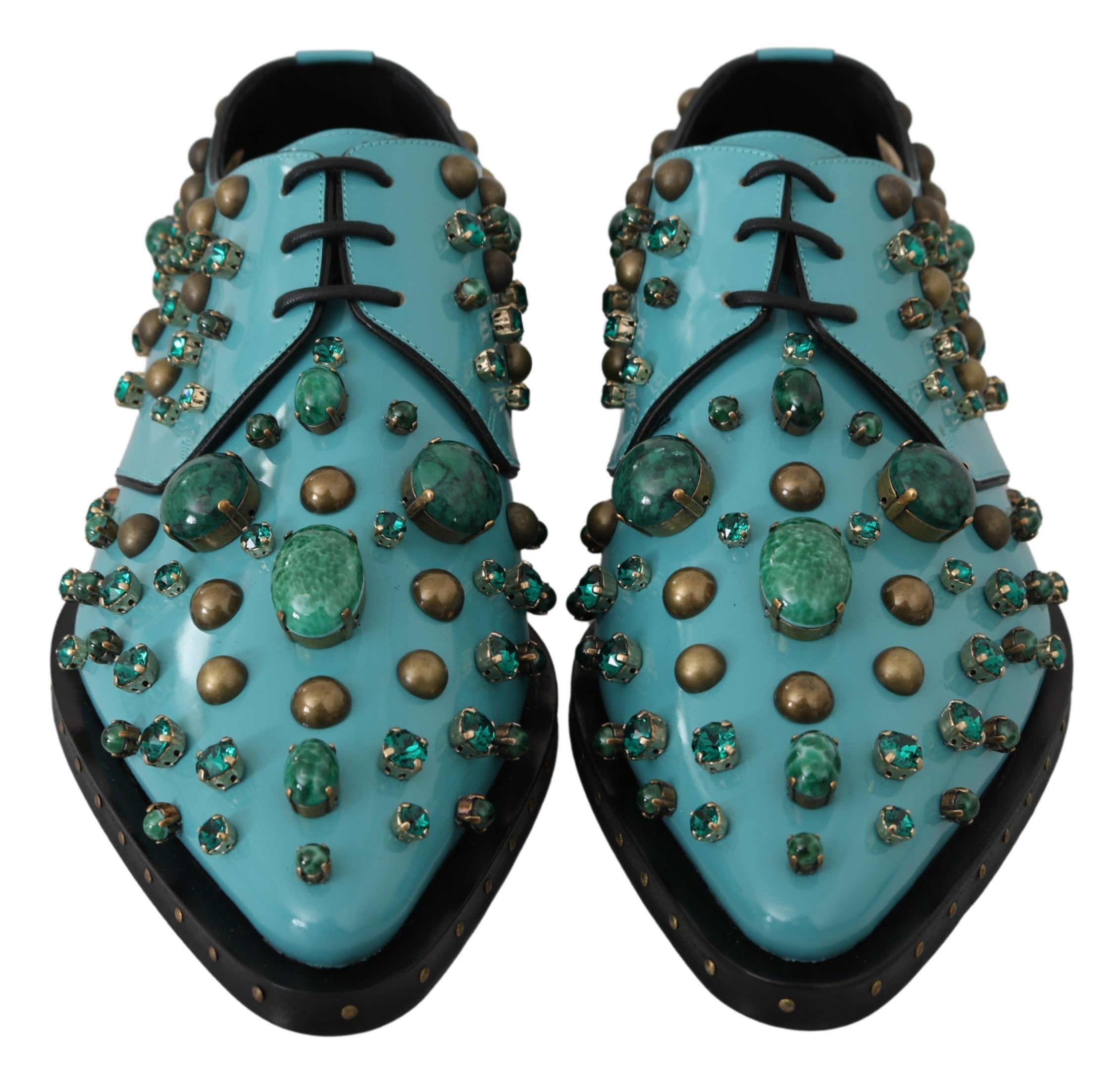 Dolce & Gabbana Blue Leather Crystal Dress Broque Shoes