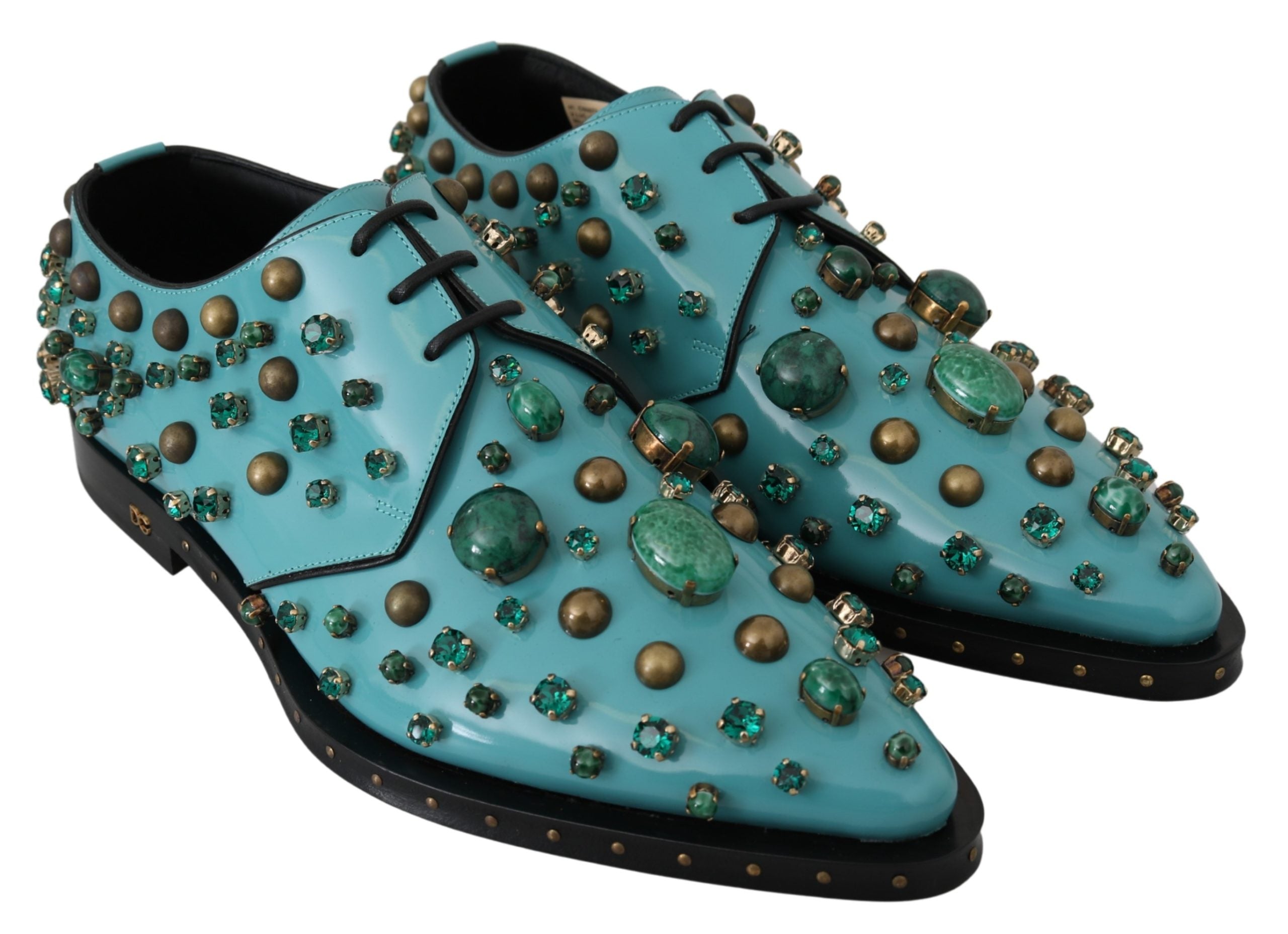 Dolce & Gabbana Blue Leather Crystal Dress Broque Shoes