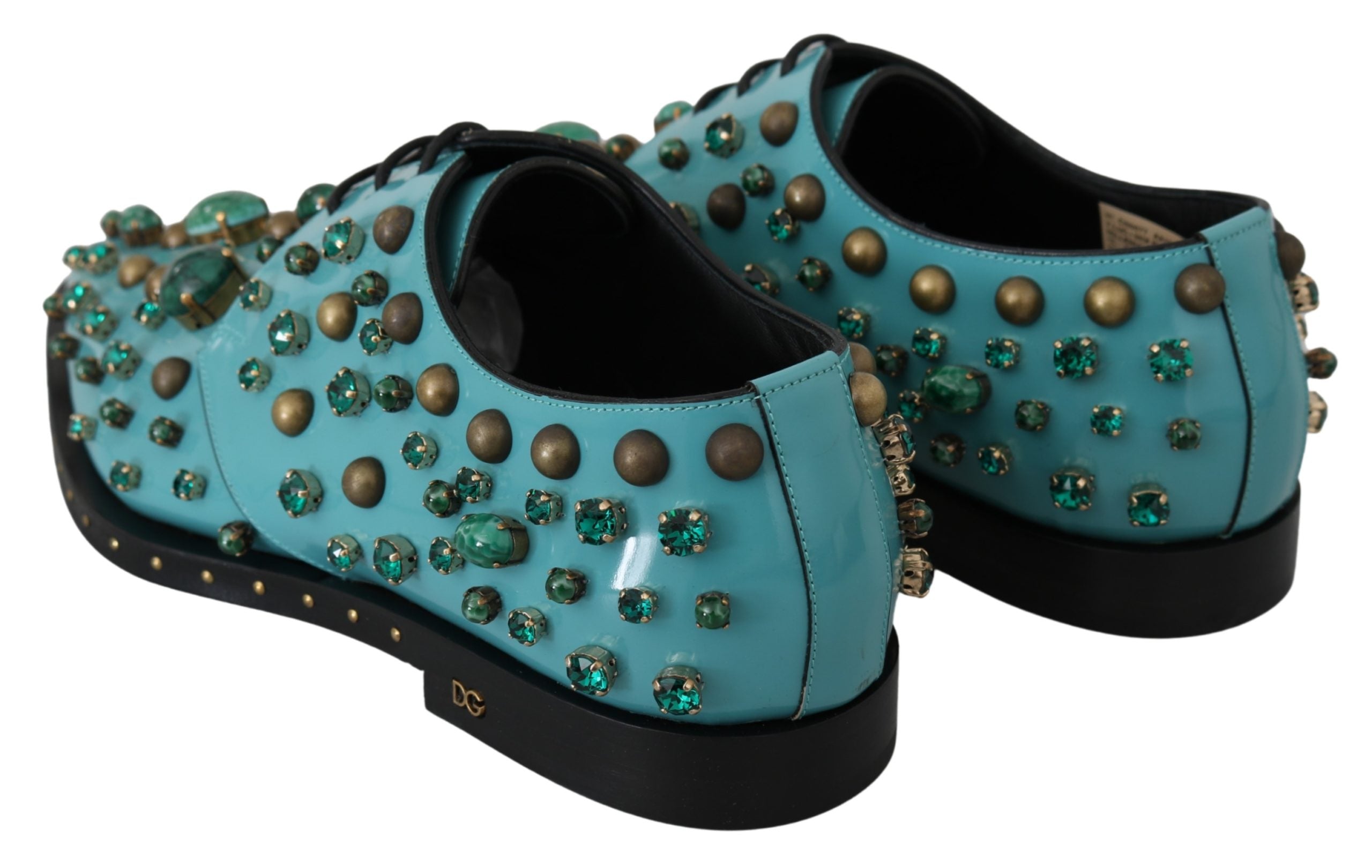 Dolce & Gabbana Blue Leather Crystal Dress Broque Shoes