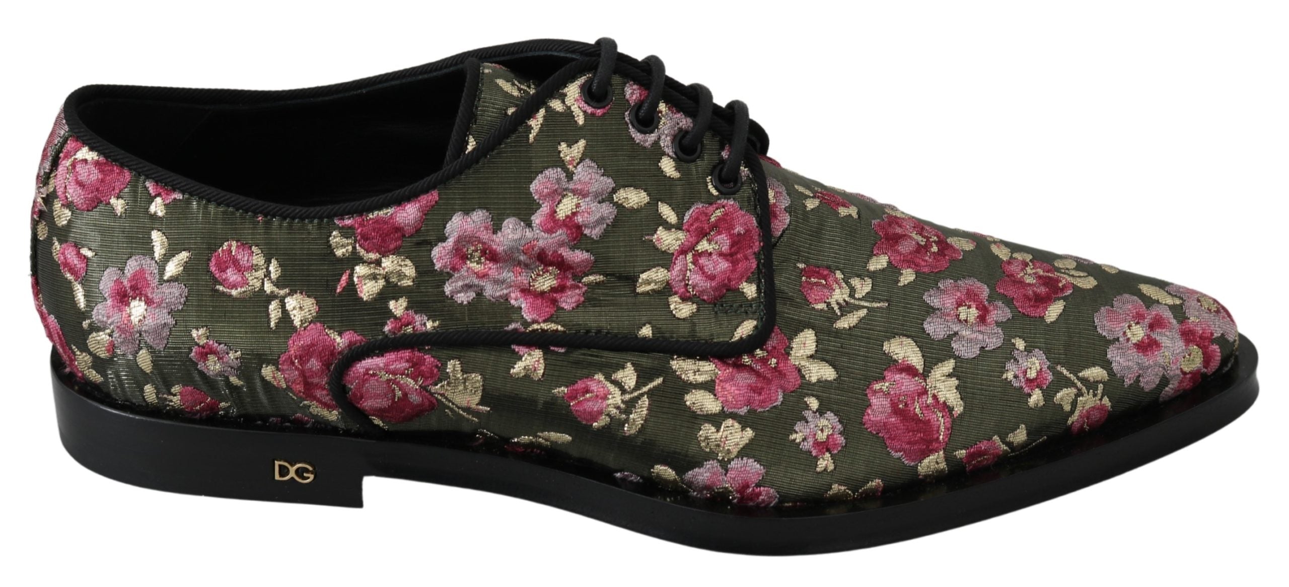 Dolce & Gabbana Green Jacquard Floral Dress Broque Shoes