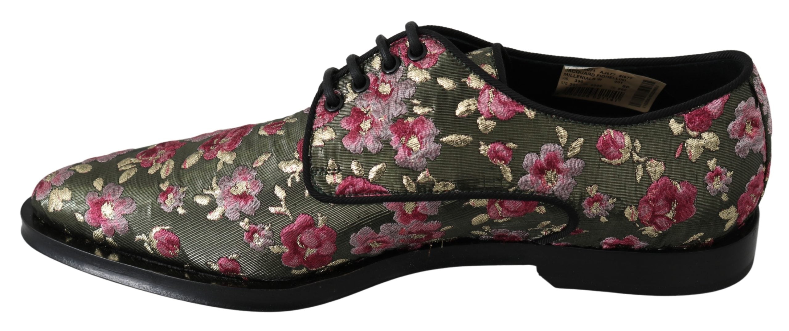 Dolce & Gabbana Green Jacquard Floral Dress Broque Shoes