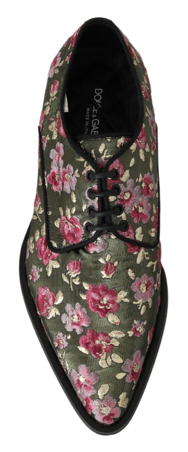 Dolce & Gabbana Green Jacquard Floral Dress Broque Shoes