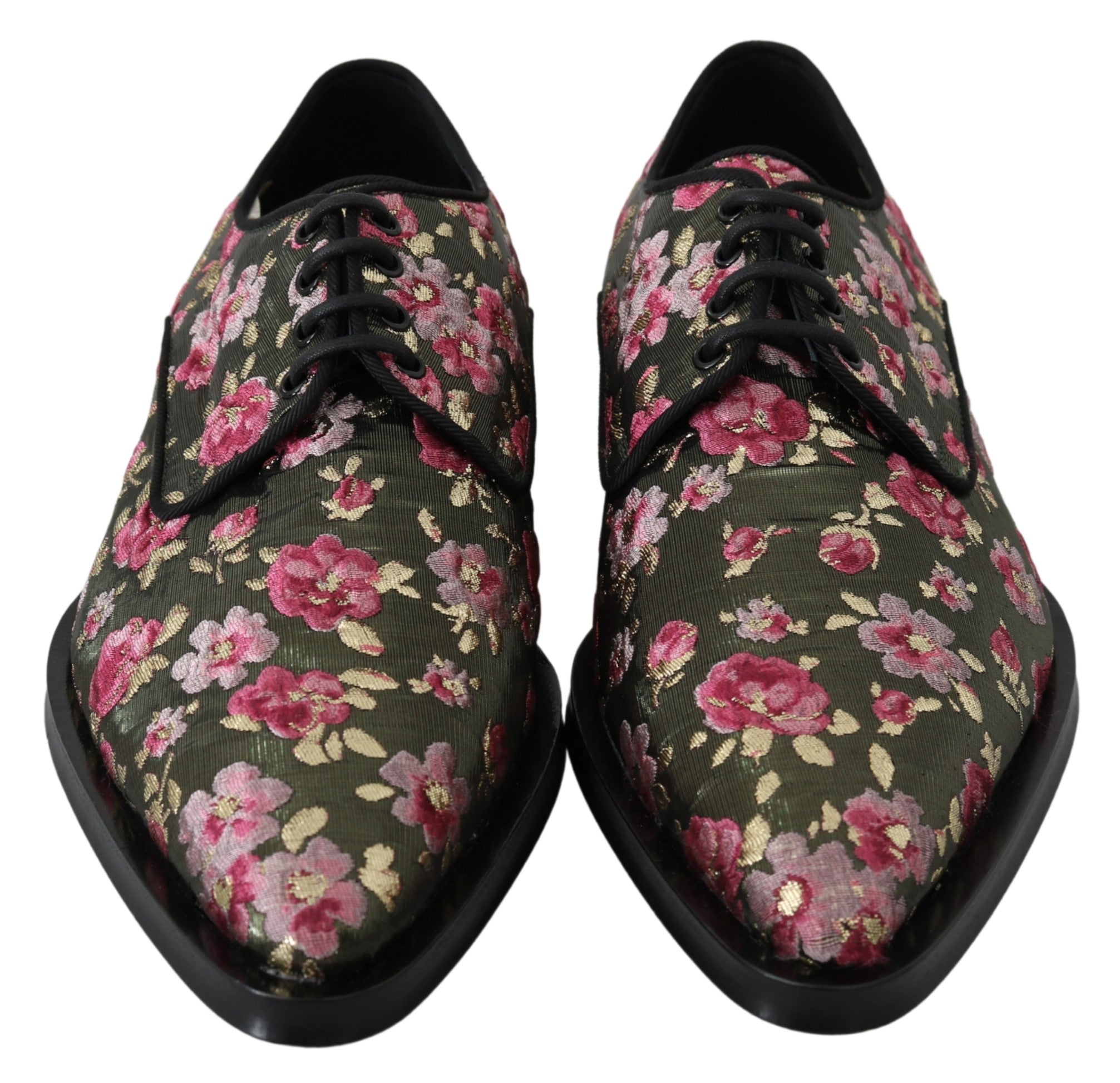 Dolce & Gabbana Green Jacquard Floral Dress Broque Shoes