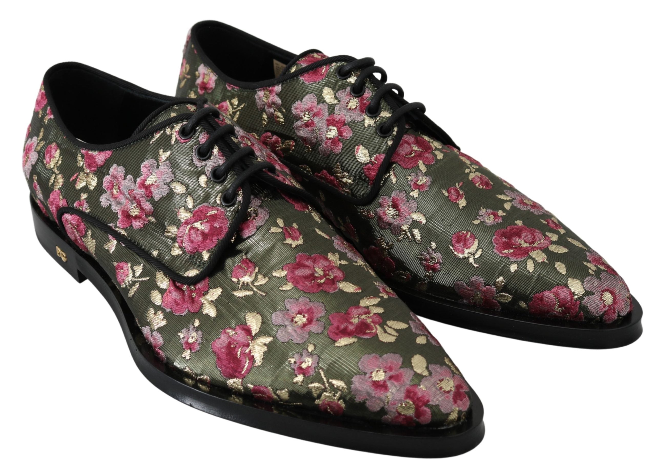 Dolce & Gabbana Green Jacquard Floral Dress Broque Shoes