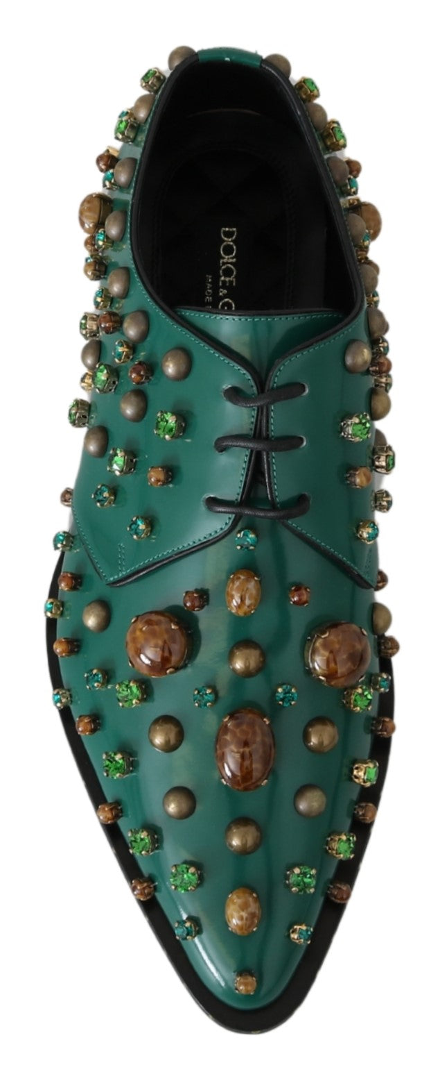 Dolce & Gabbana Green Leather Crystal Dress Broque Shoes