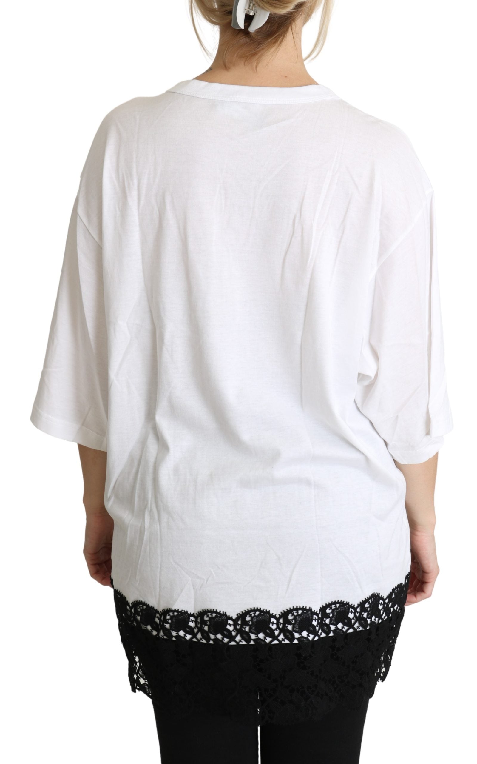 Dolce & Gabbana White Angel Print Cotton Round Neck Shirt Tops