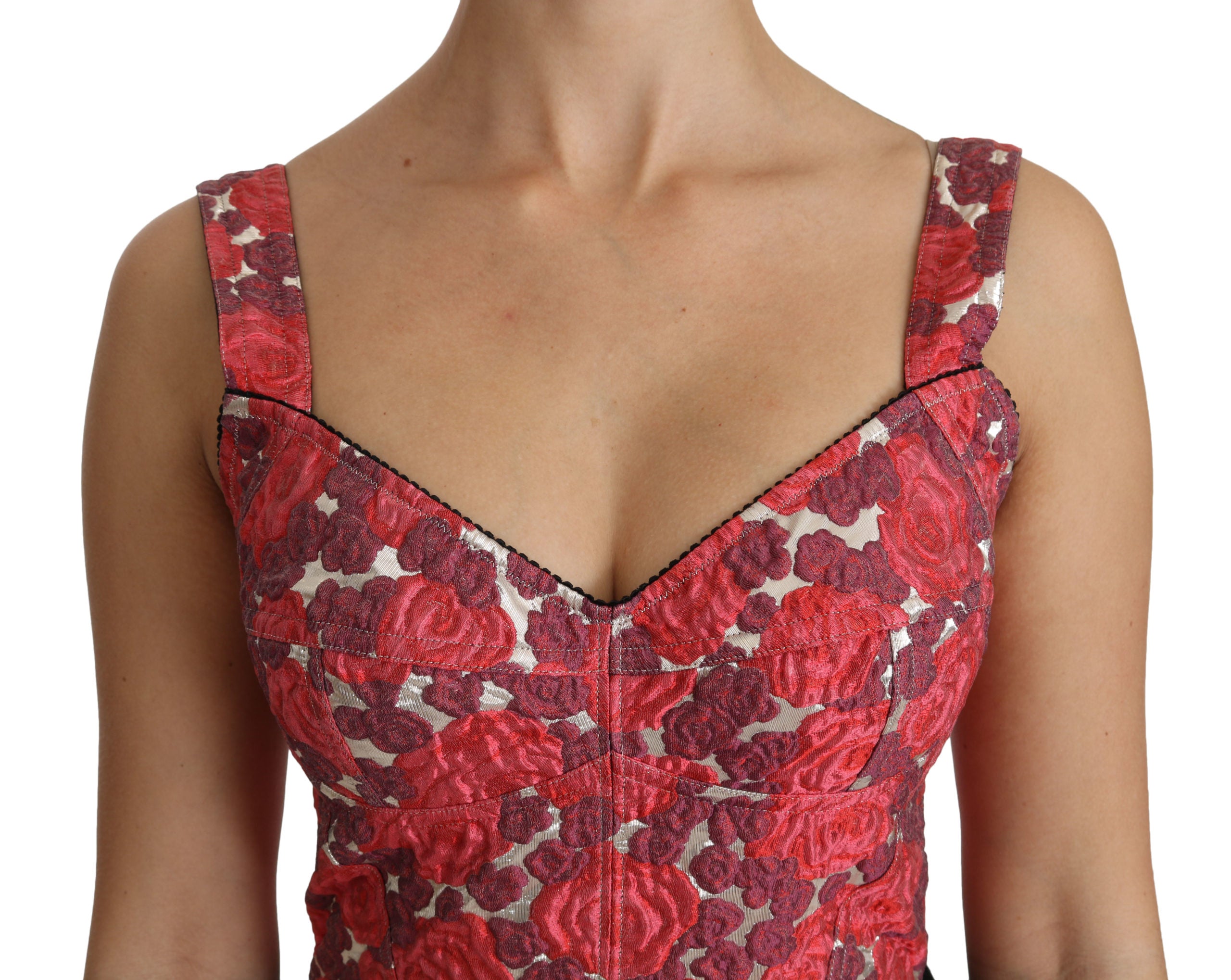 Dolce & Gabbana Pink Floral Brocade Cropped Blouse Tank Top