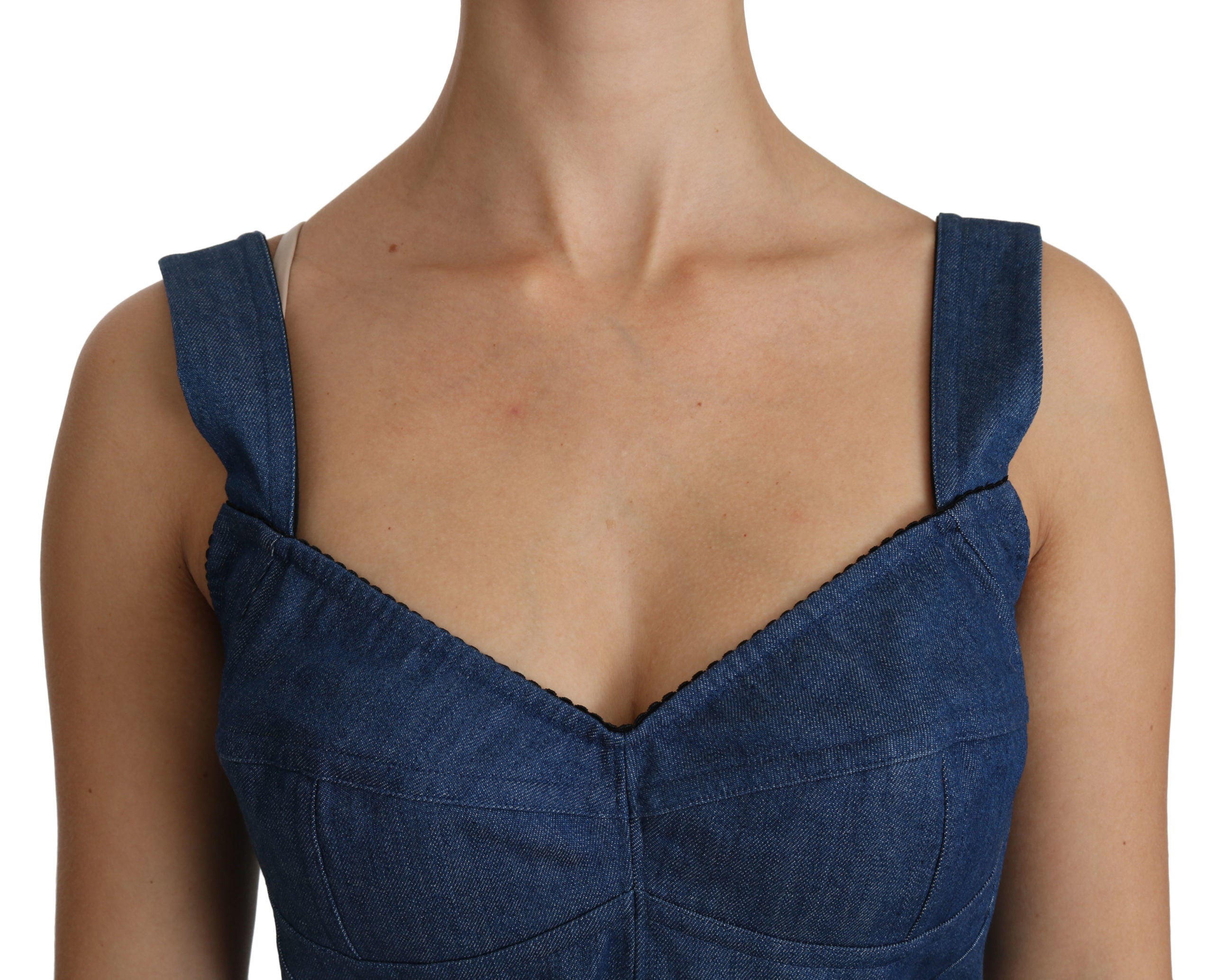 Dolce & Gabbana Blue Sleeveless Bustier Blouse Cotton Top