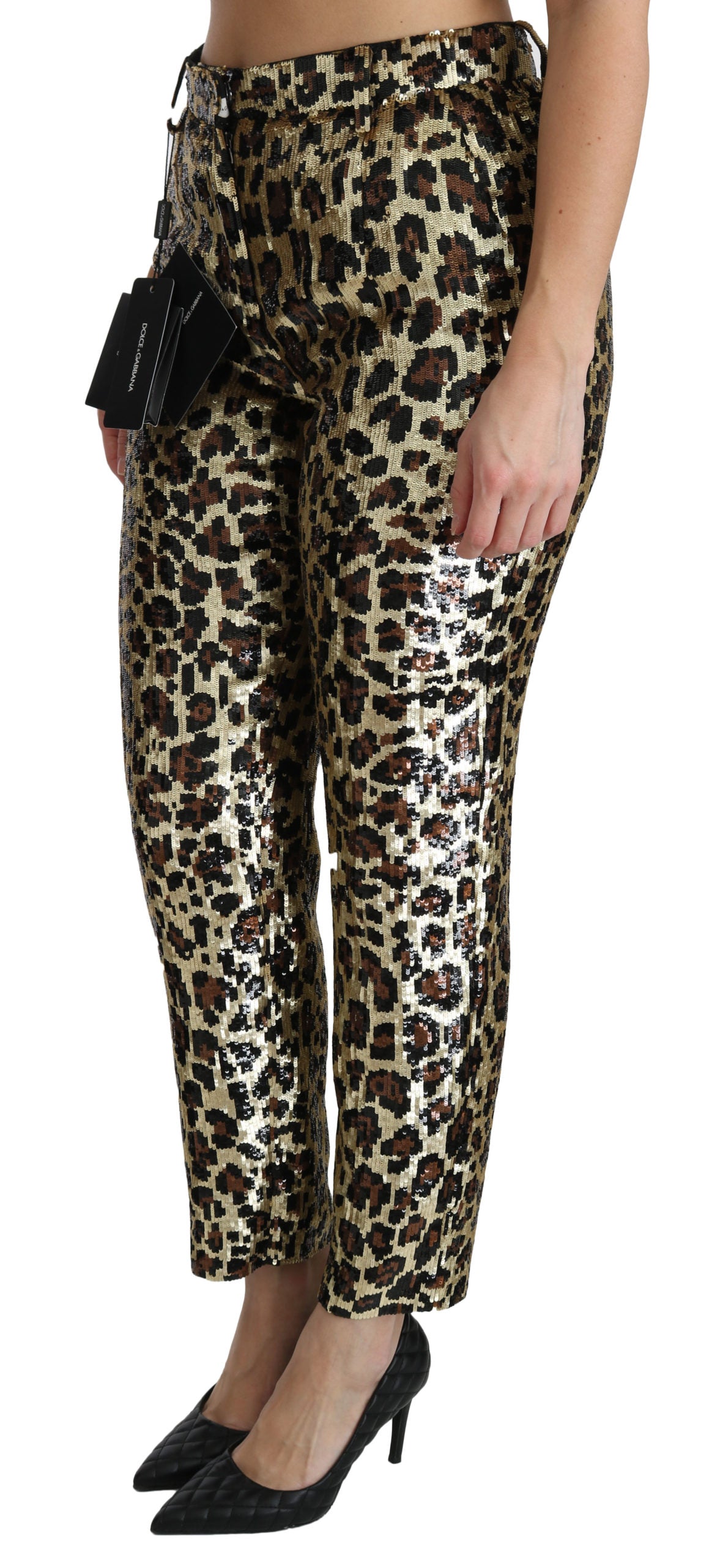 Dolce & Gabbana Brown Leopard Sequined High Waist Pants