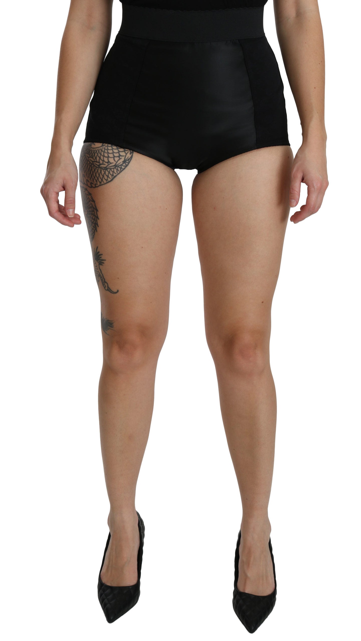 Dolce & Gabbana Black Nylon High Waist Mini Hot Shorts