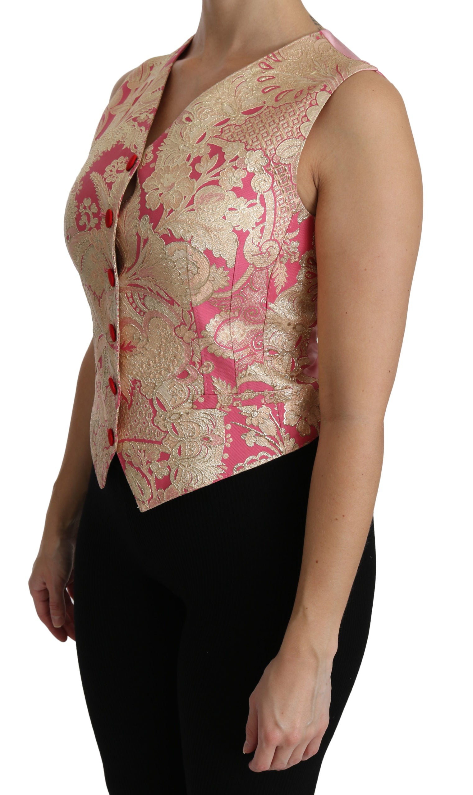 Dolce & Gabbana Pink Gold Brocade Waistcoat Vest Blouse Top