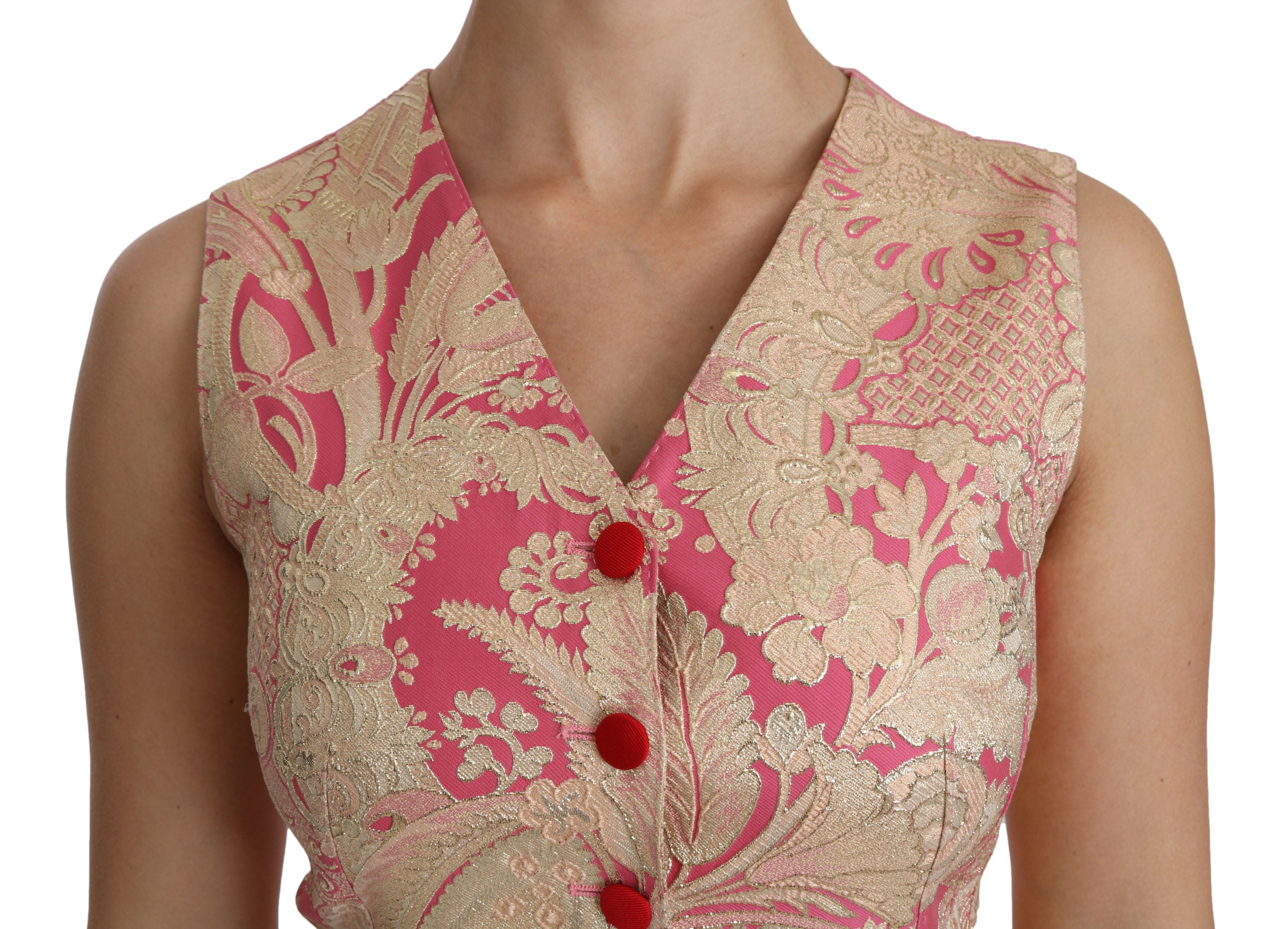 Dolce & Gabbana Pink Gold Brocade Waistcoat Vest Blouse Top