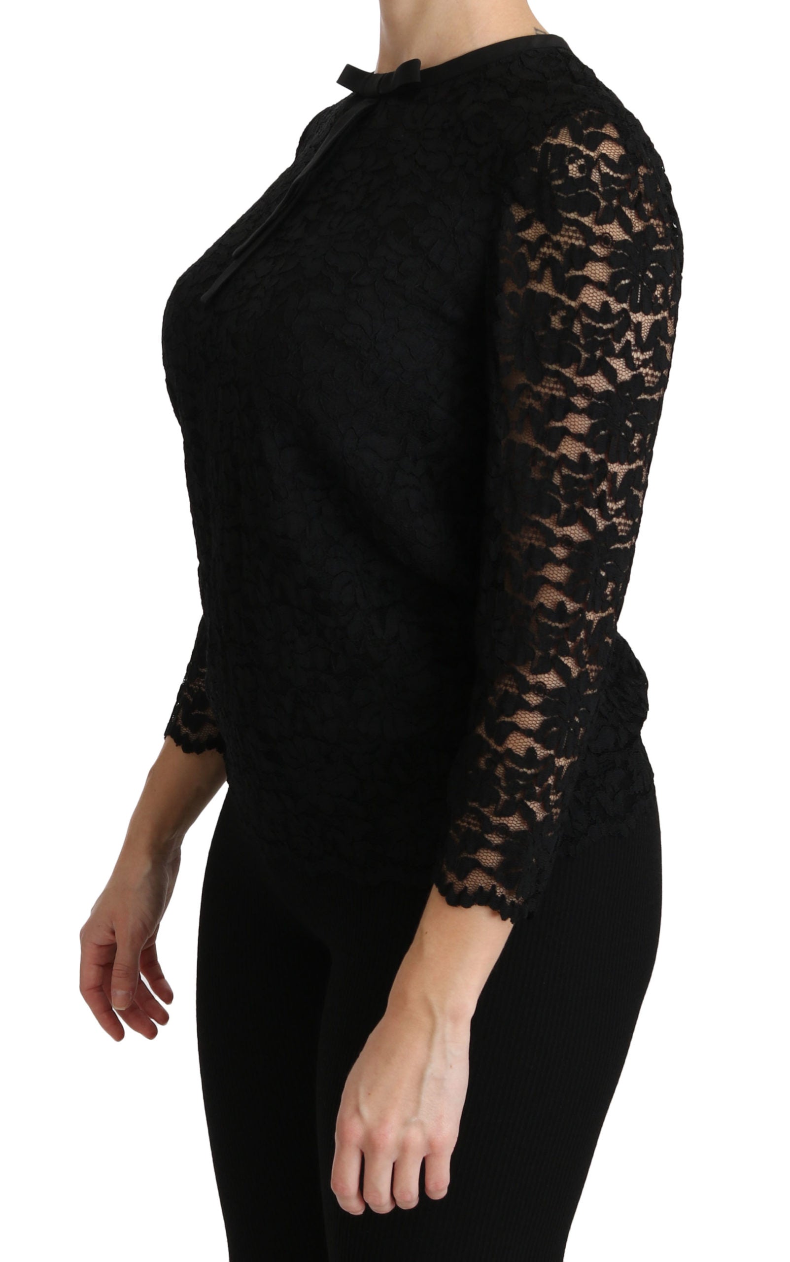 Dolce & Gabbana Black Lace Long Sleeve Nylon Blouse