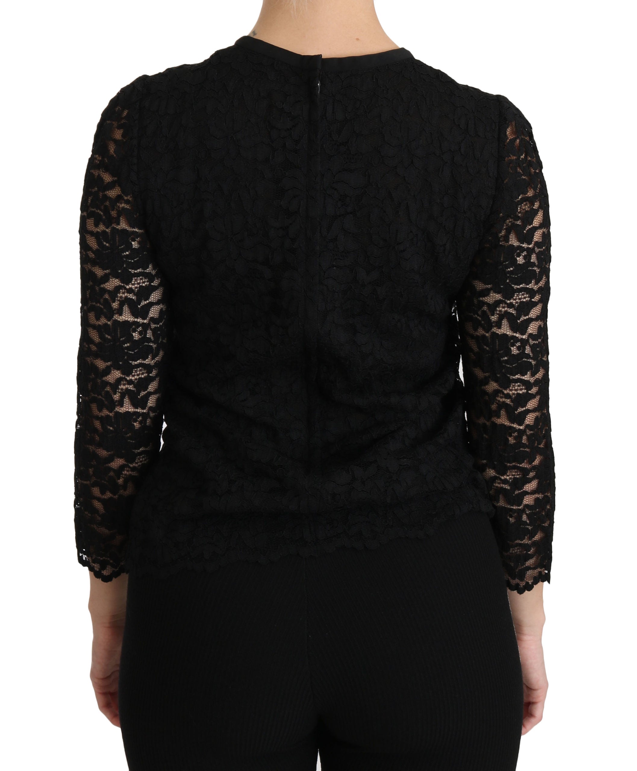 Dolce & Gabbana Black Lace Long Sleeve Nylon Blouse