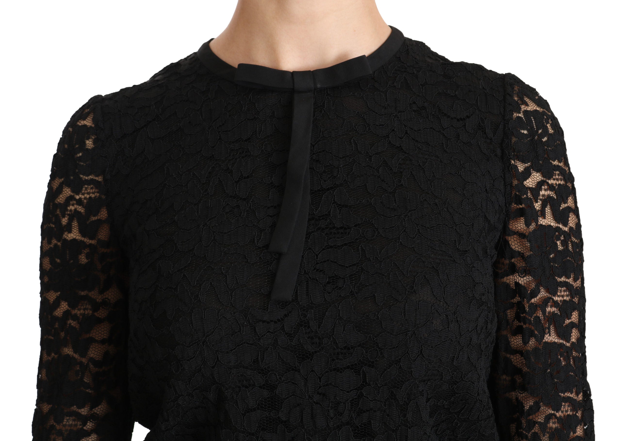 Dolce & Gabbana Black Lace Long Sleeve Nylon Blouse