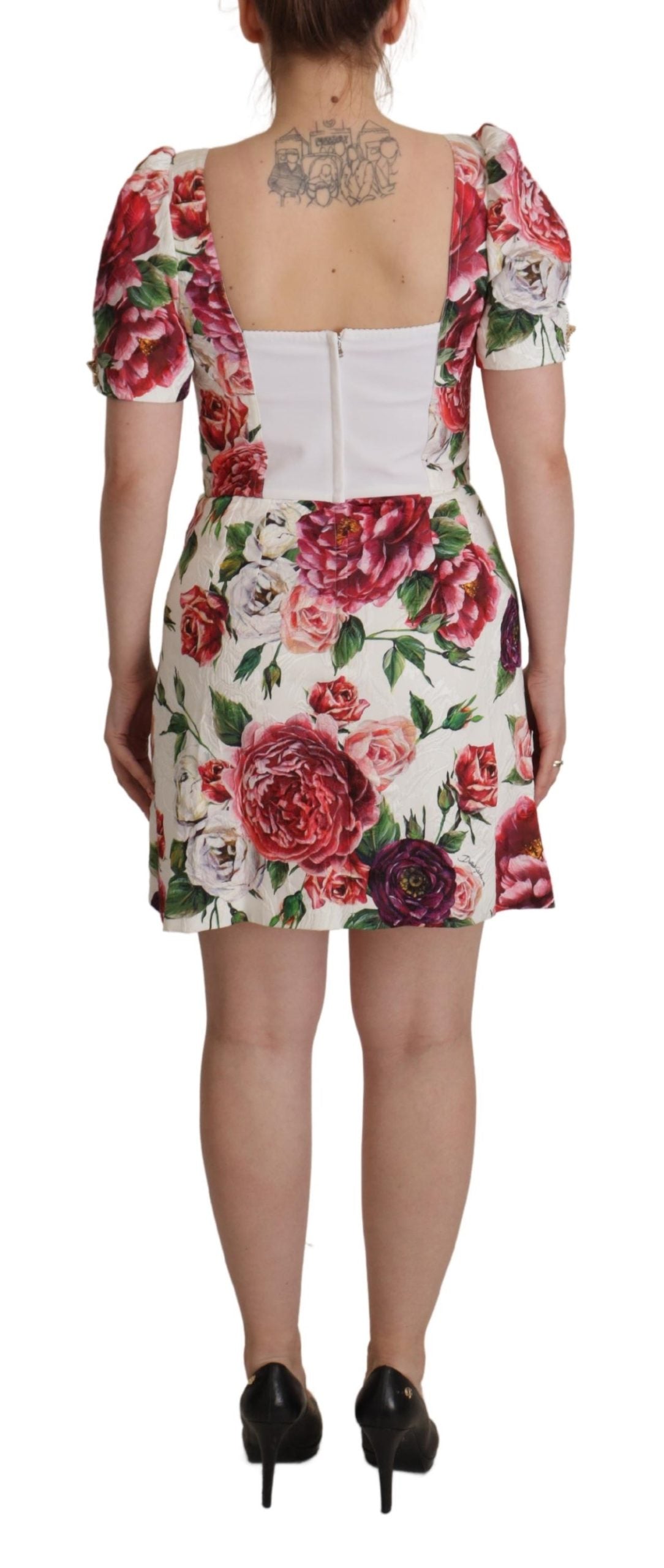 Dolce & Gabbana White Peony Print A-line Mini Cotton Dress