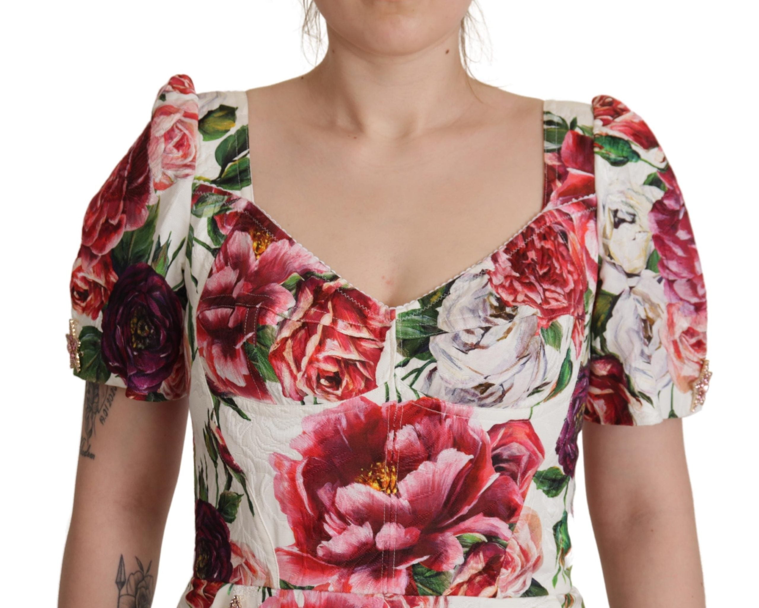 Dolce & Gabbana White Peony Print A-line Mini Cotton Dress