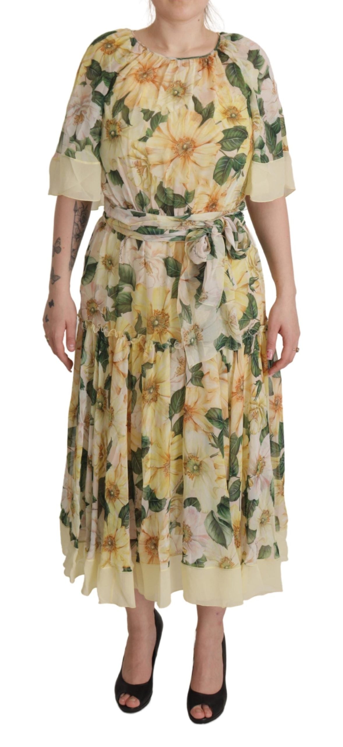 Dolce & Gabbana Multicolor Silk Floral Print Long Dress