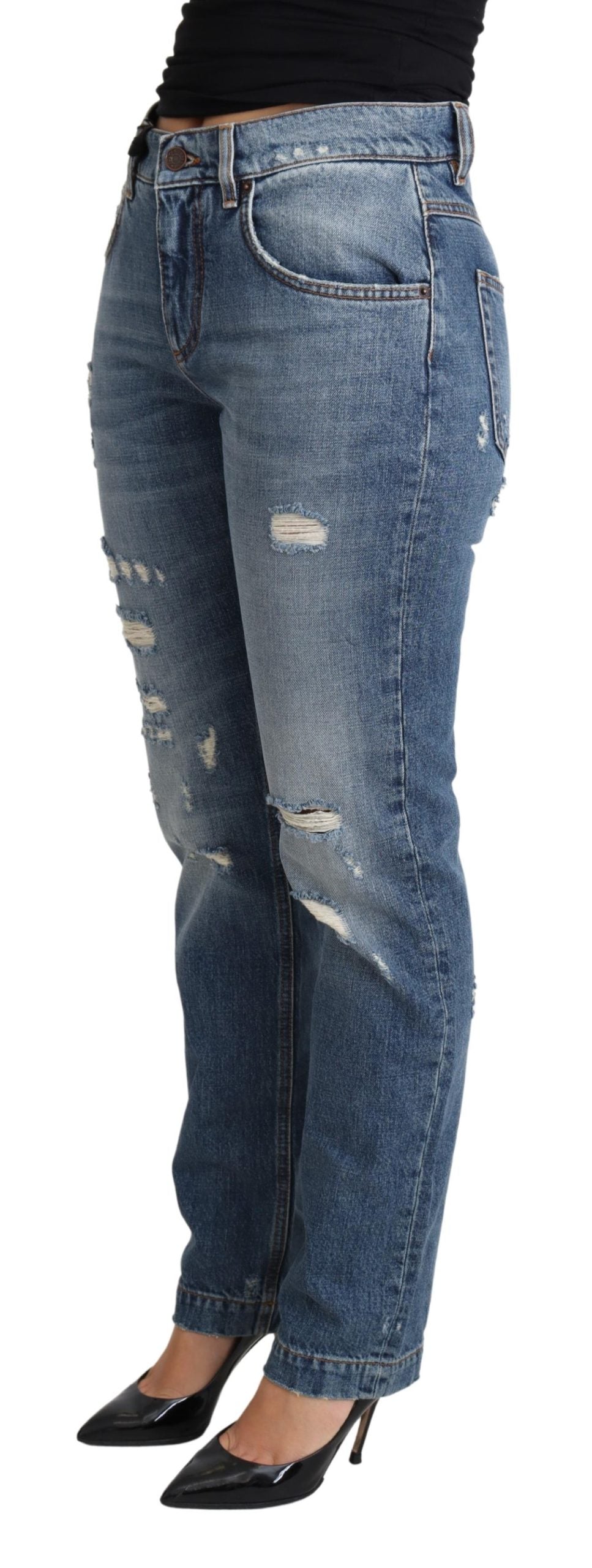 Dolce & Gabbana Blue Embellished Heart Skinny Denim Pants Jean