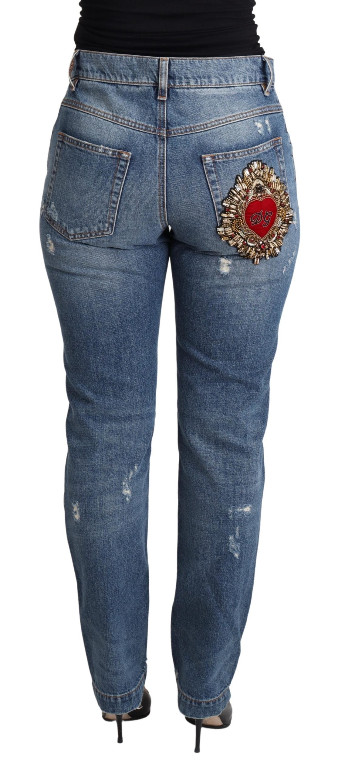 Dolce & Gabbana Blue Embellished Heart Skinny Denim Pants Jean