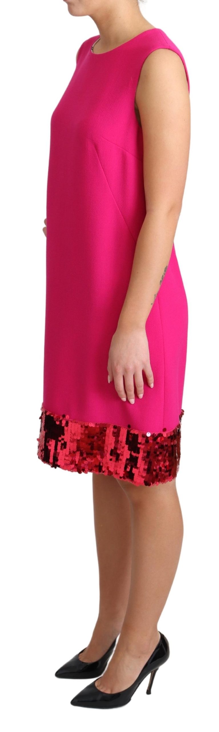 Dolce & Gabbana Fuchsia Wool Sequin Shift Sleeveless Dress