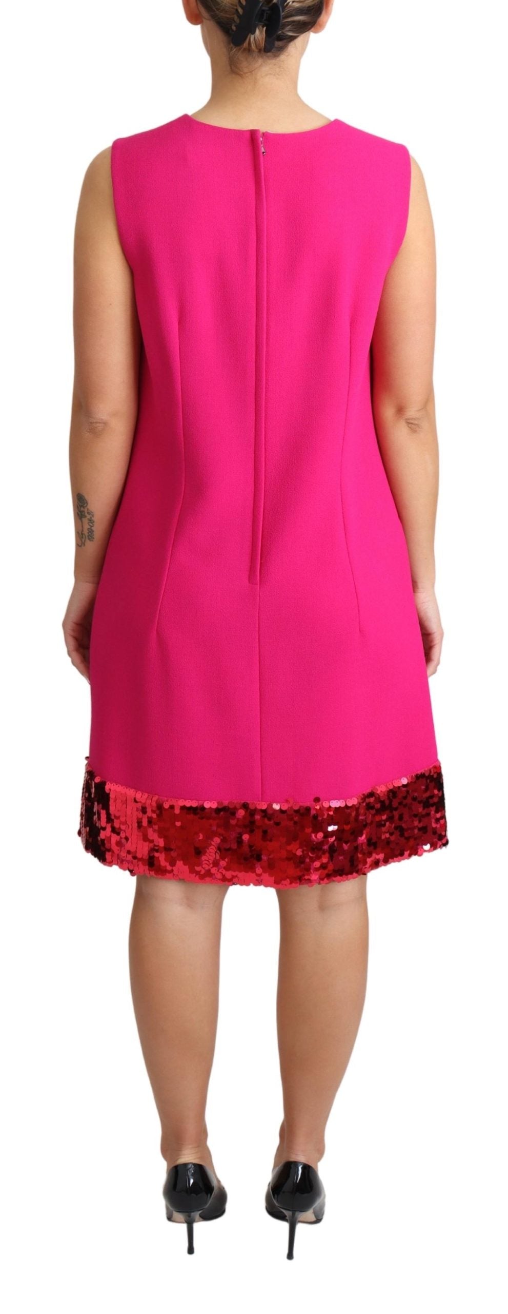 Dolce & Gabbana Fuchsia Wool Sequin Shift Sleeveless Dress