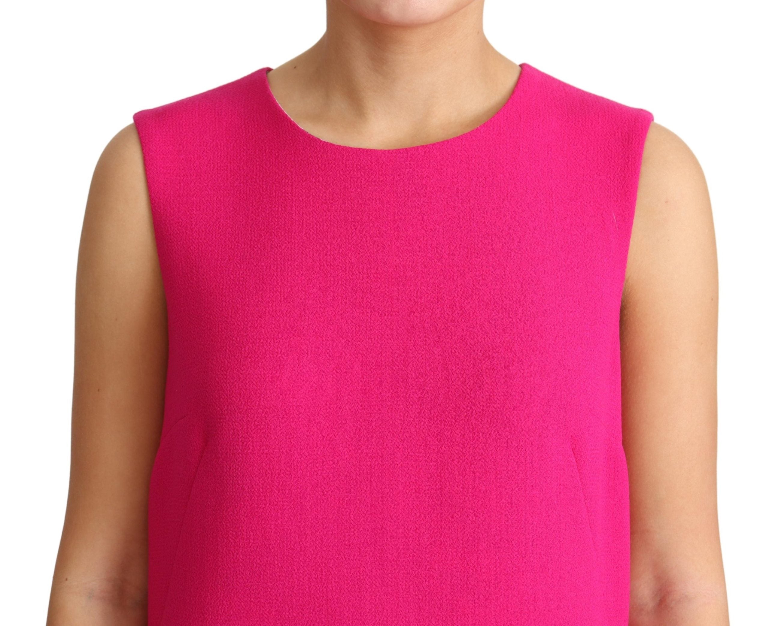 Dolce & Gabbana Fuchsia Wool Sequin Shift Sleeveless Dress