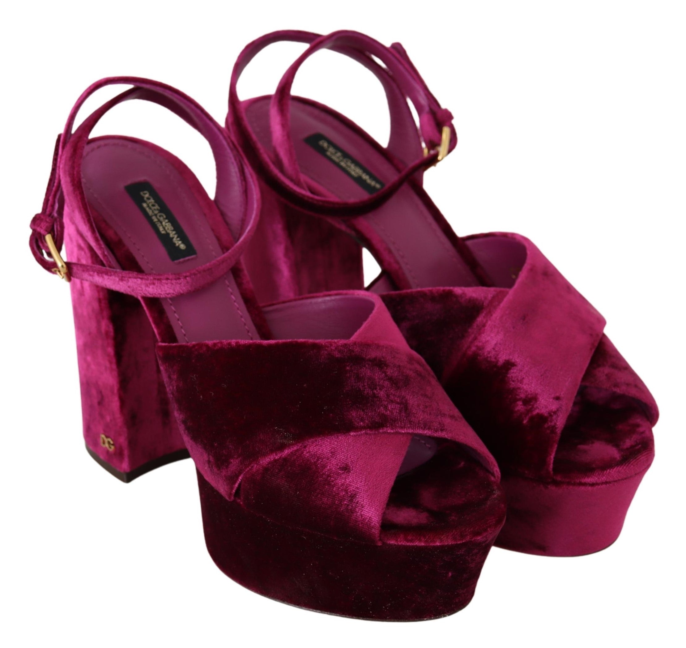 Dolce & Gabbana Pink Velvet Platform Sandals Keira Shoes